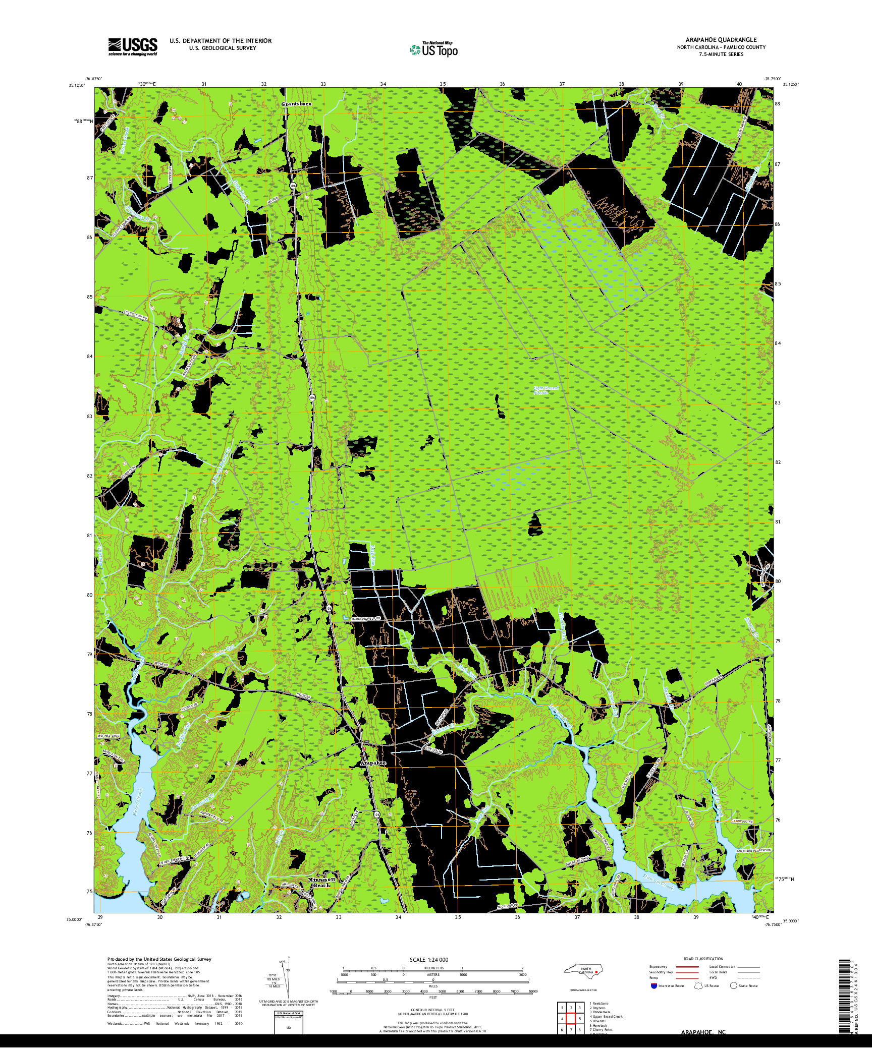 USGS US TOPO 7.5-MINUTE MAP FOR ARAPAHOE, NC 2019