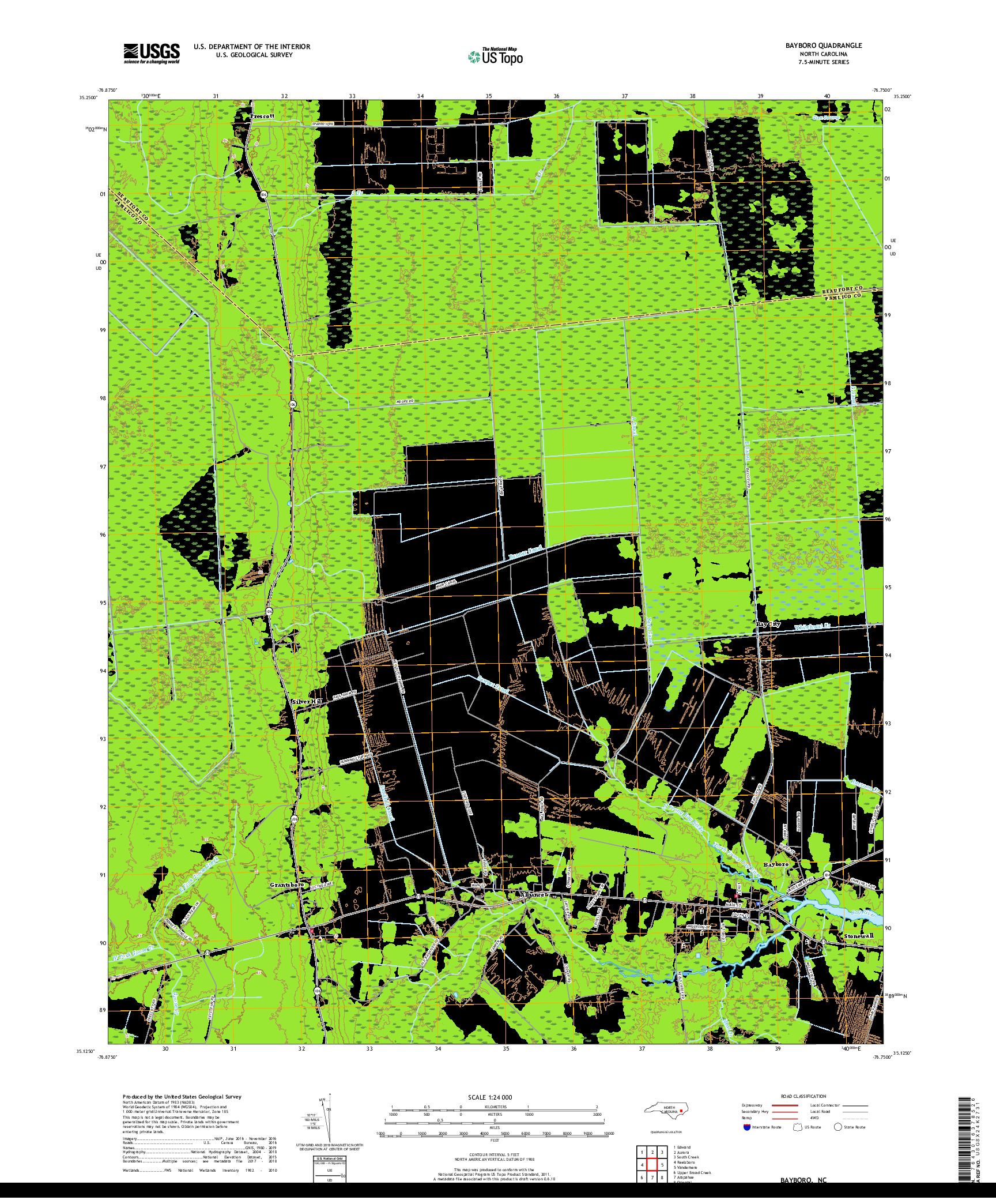 USGS US TOPO 7.5-MINUTE MAP FOR BAYBORO, NC 2019