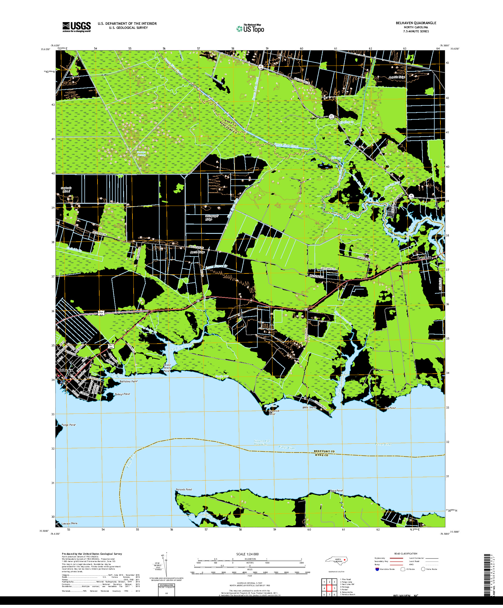 USGS US TOPO 7.5-MINUTE MAP FOR BELHAVEN, NC 2019