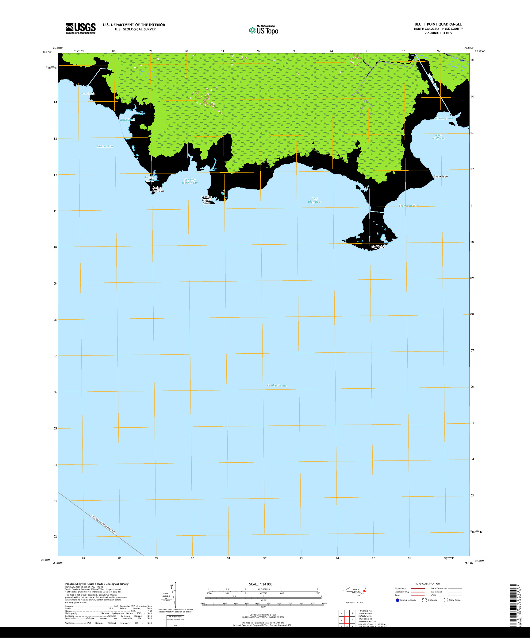 USGS US TOPO 7.5-MINUTE MAP FOR BLUFF POINT, NC 2019