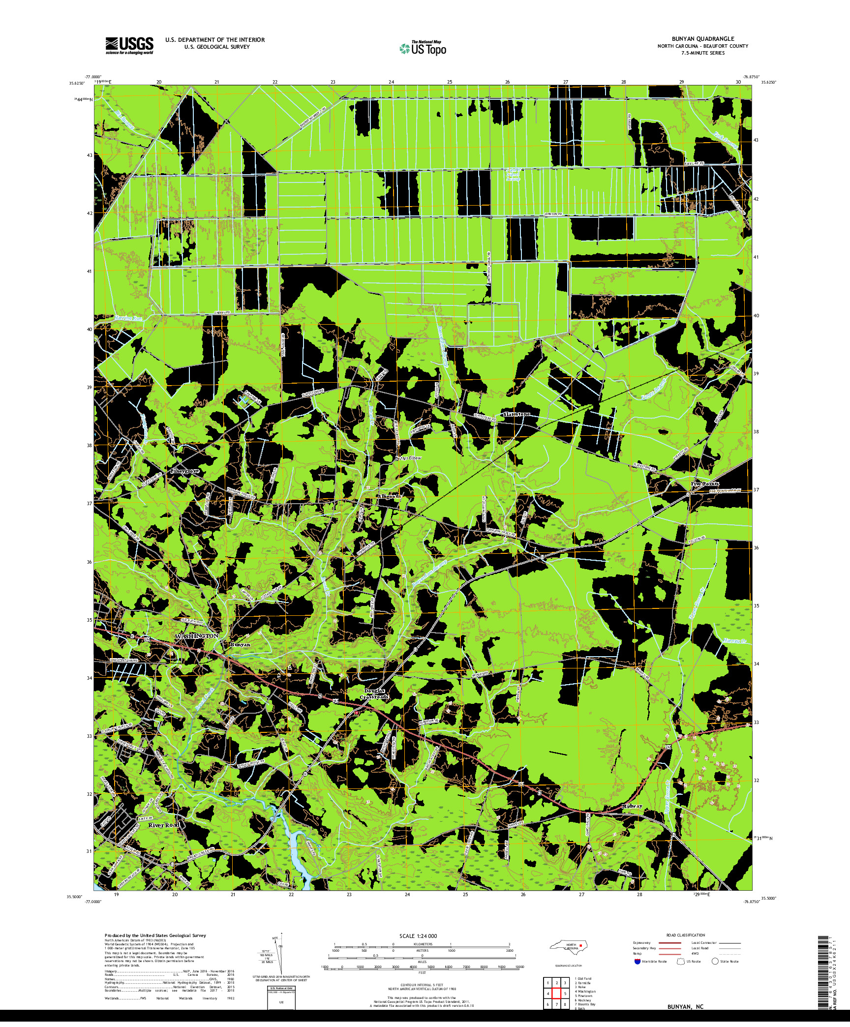 USGS US TOPO 7.5-MINUTE MAP FOR BUNYAN, NC 2019