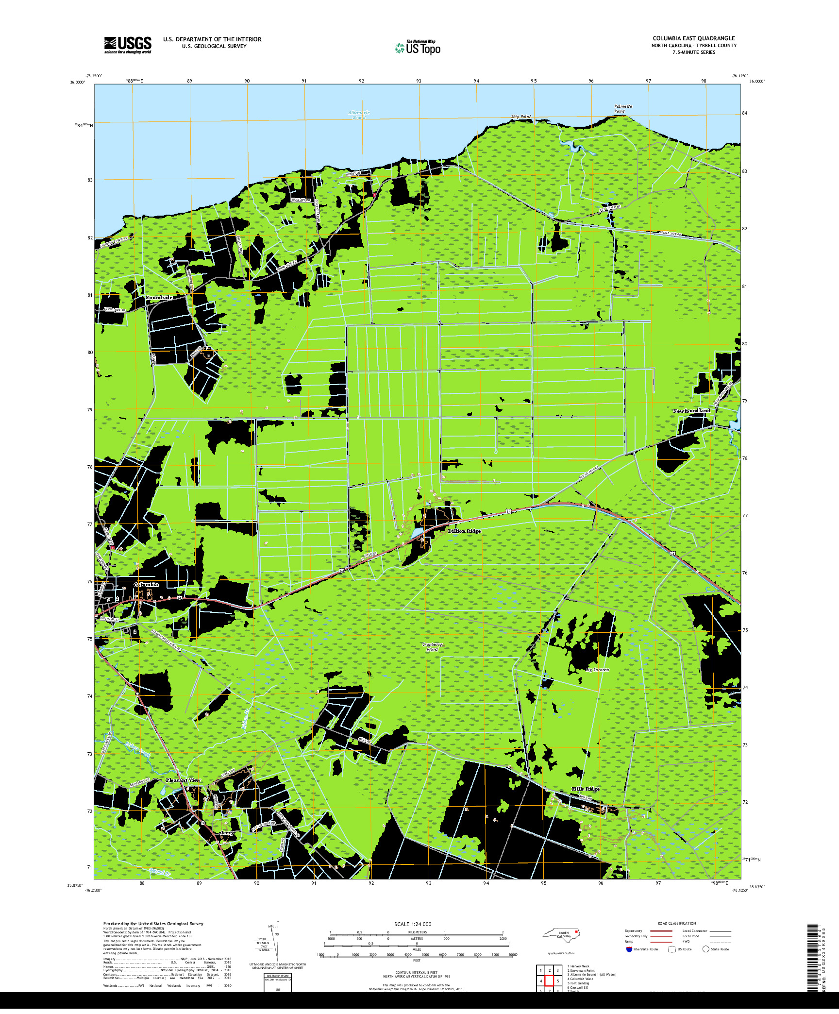 USGS US TOPO 7.5-MINUTE MAP FOR COLUMBIA EAST, NC 2019