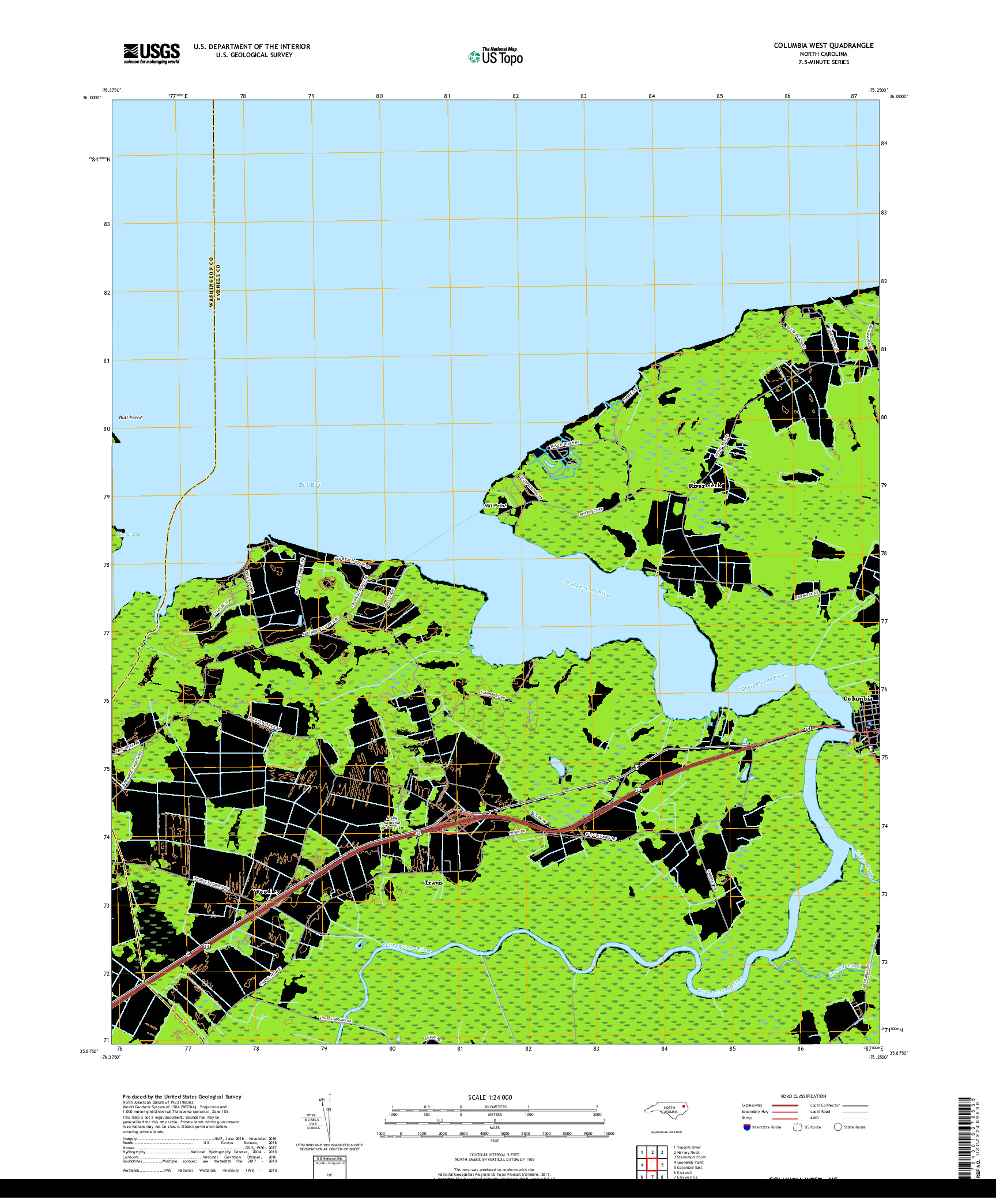 USGS US TOPO 7.5-MINUTE MAP FOR COLUMBIA WEST, NC 2019