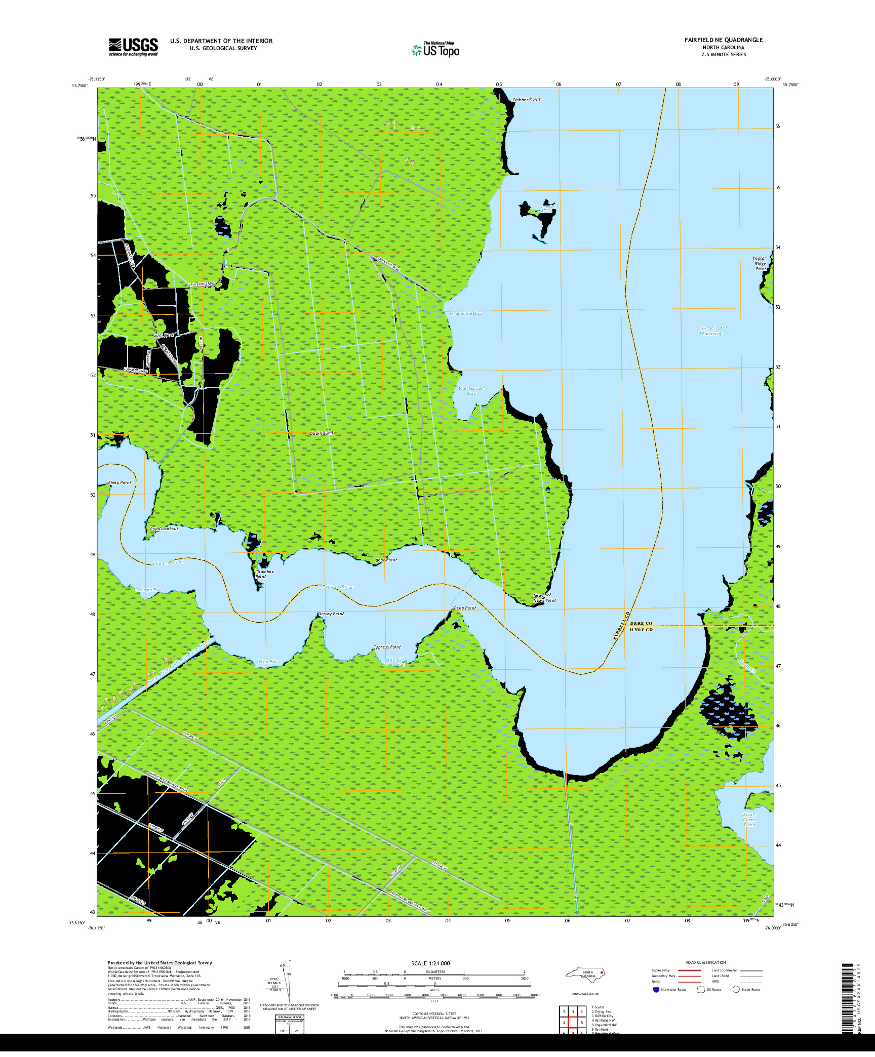 USGS US TOPO 7.5-MINUTE MAP FOR FAIRFIELD NE, NC 2019