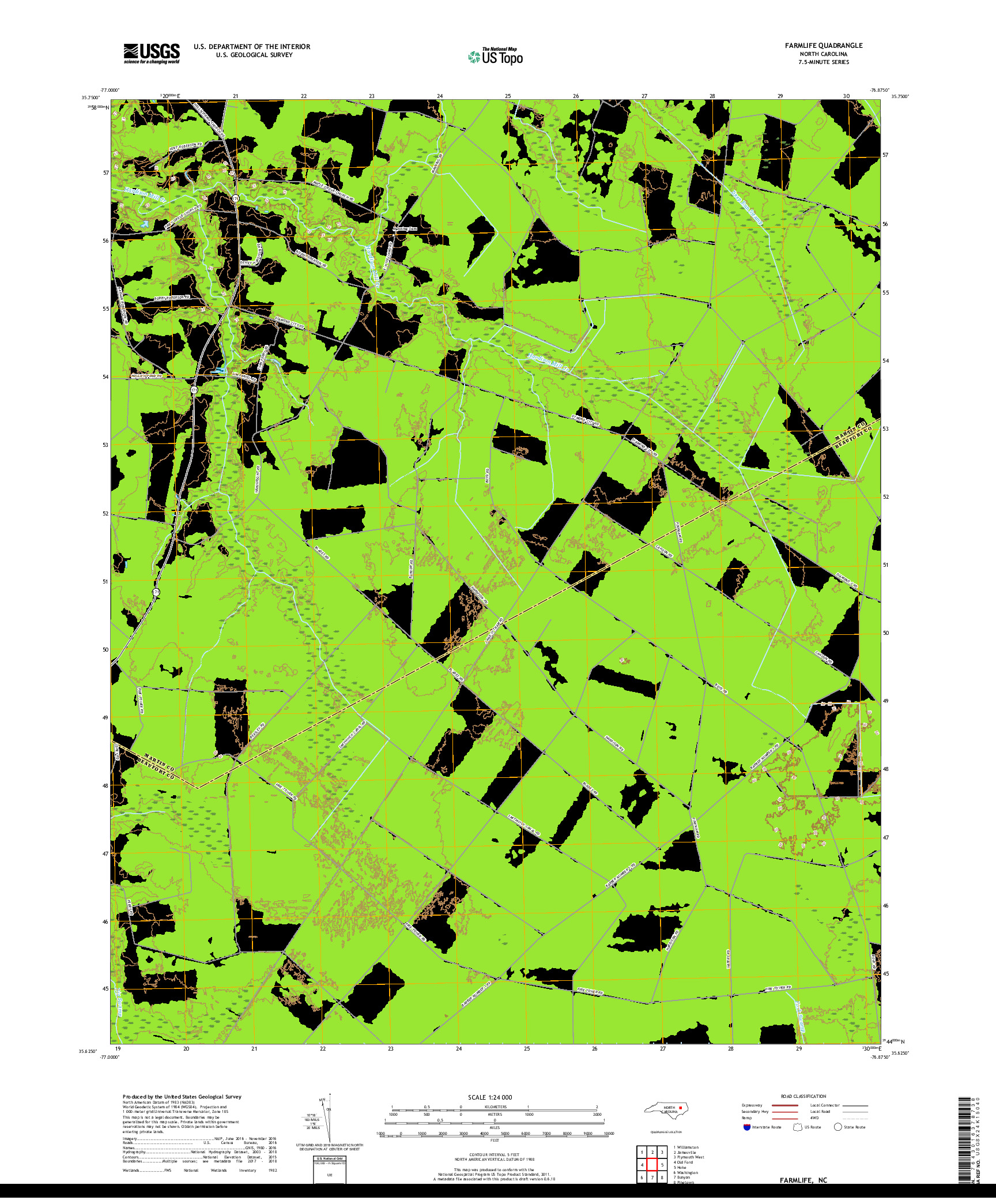 USGS US TOPO 7.5-MINUTE MAP FOR FARMLIFE, NC 2019