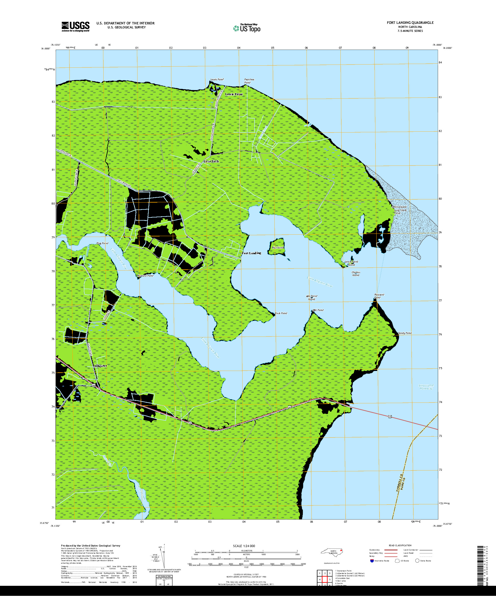 USGS US TOPO 7.5-MINUTE MAP FOR FORT LANDING, NC 2019