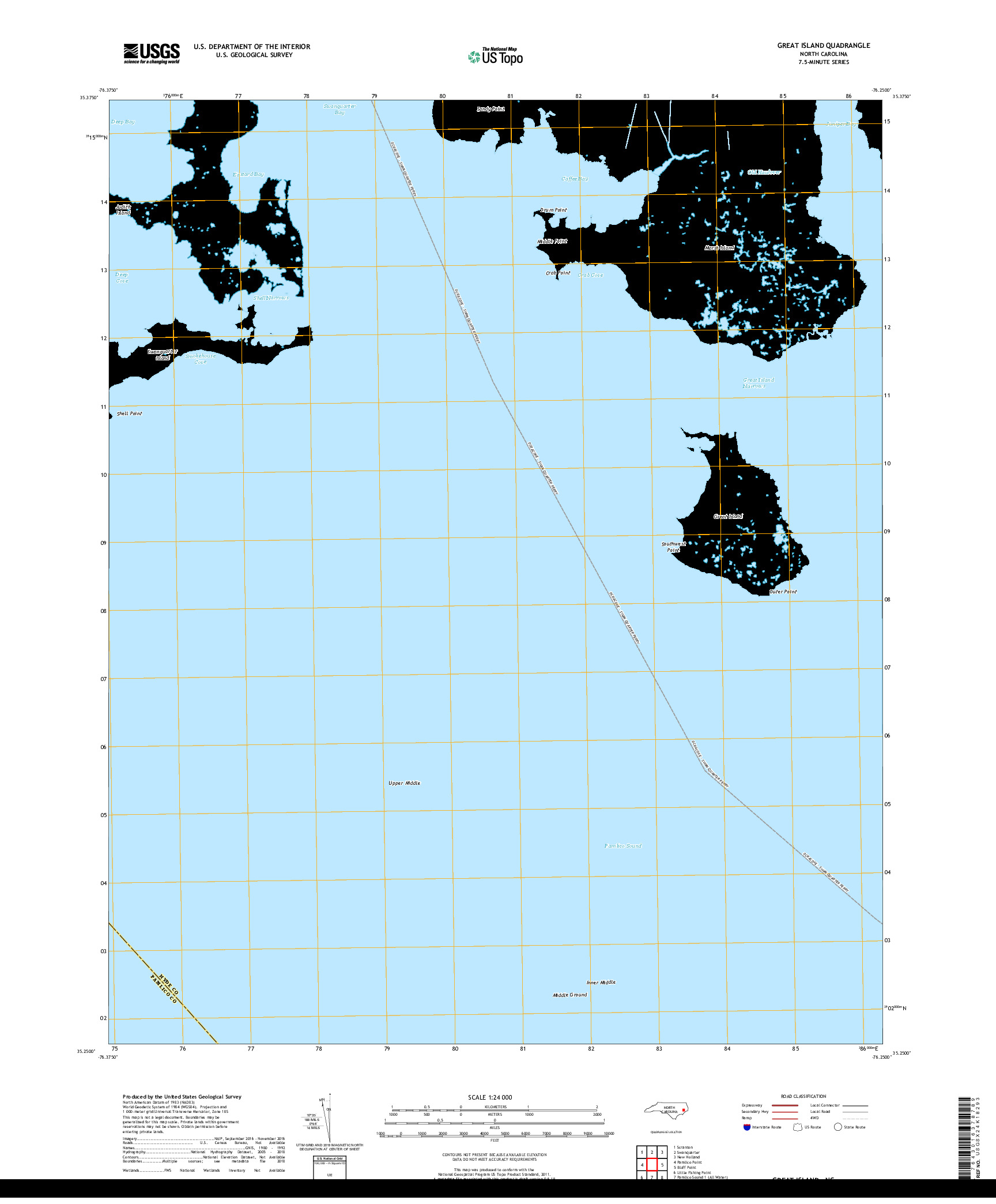 USGS US TOPO 7.5-MINUTE MAP FOR GREAT ISLAND, NC 2019