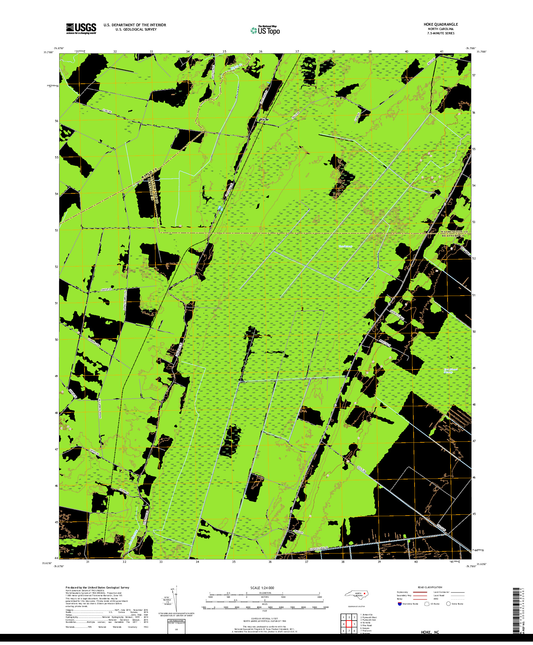 USGS US TOPO 7.5-MINUTE MAP FOR HOKE, NC 2019