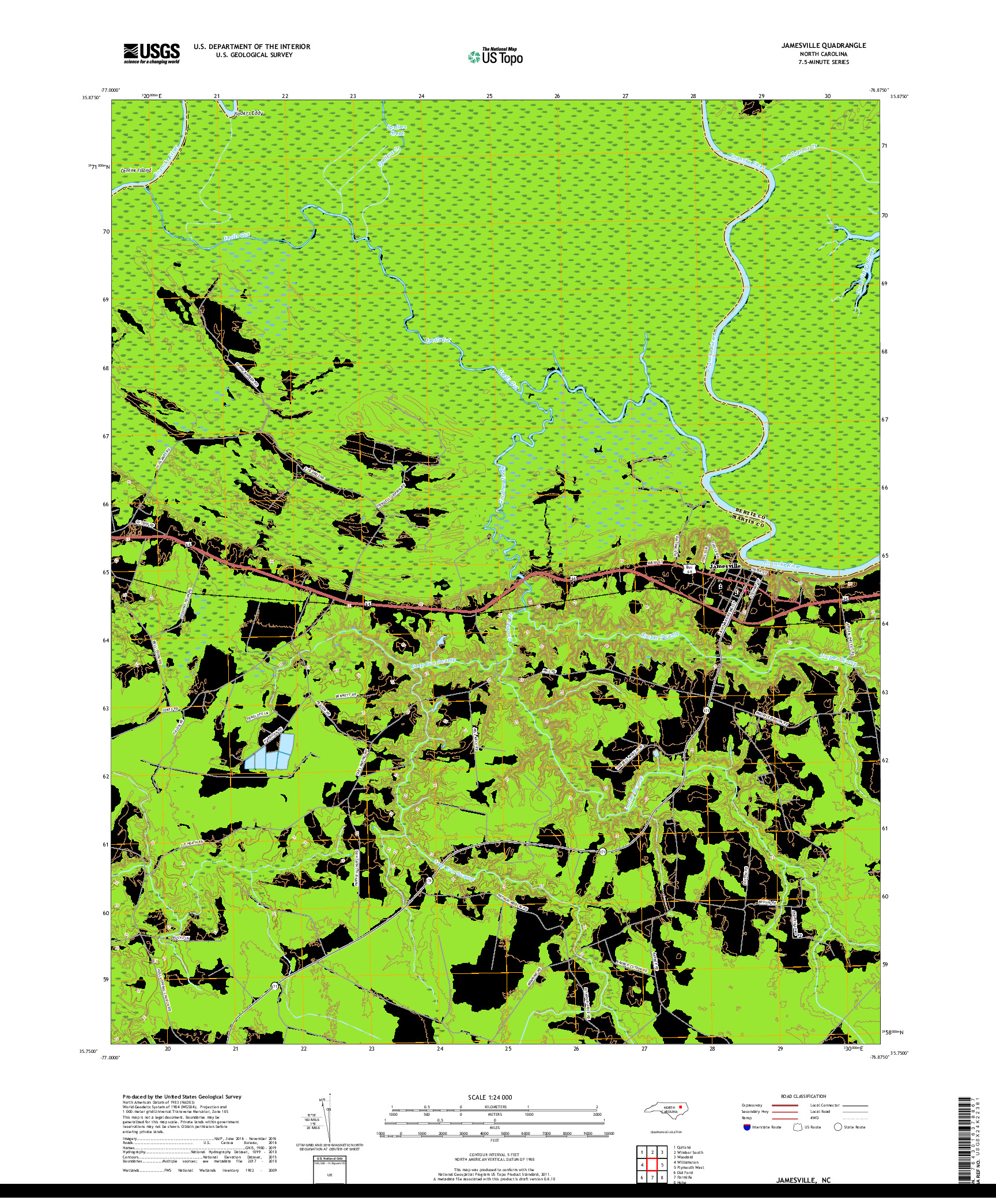 USGS US TOPO 7.5-MINUTE MAP FOR JAMESVILLE, NC 2019