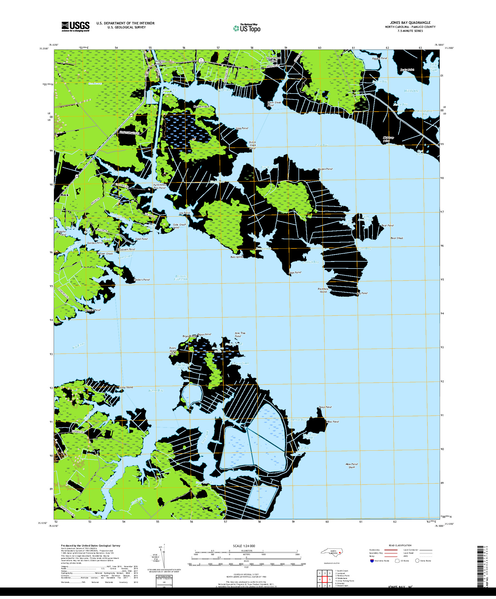 USGS US TOPO 7.5-MINUTE MAP FOR JONES BAY, NC 2019