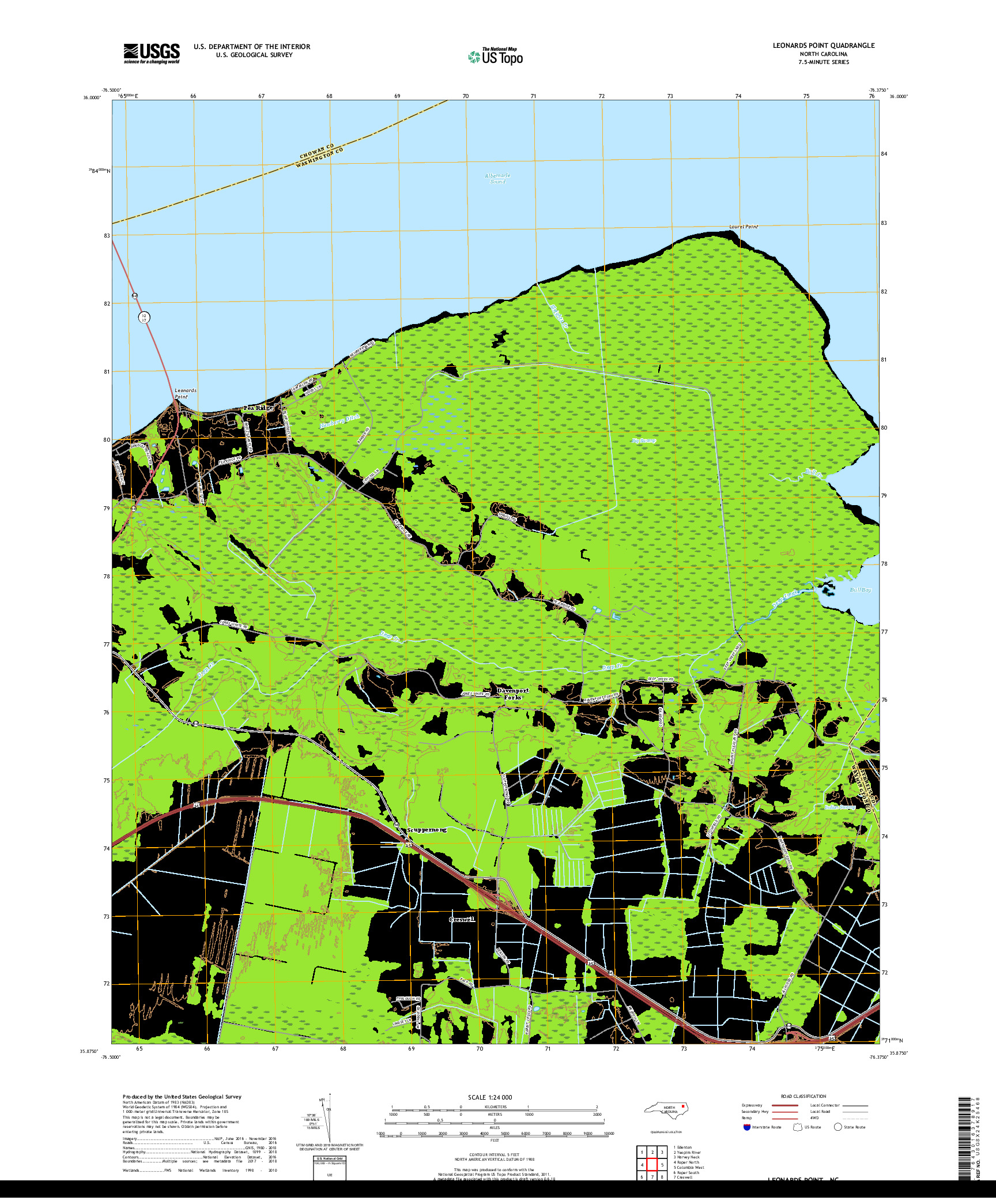 USGS US TOPO 7.5-MINUTE MAP FOR LEONARDS POINT, NC 2019