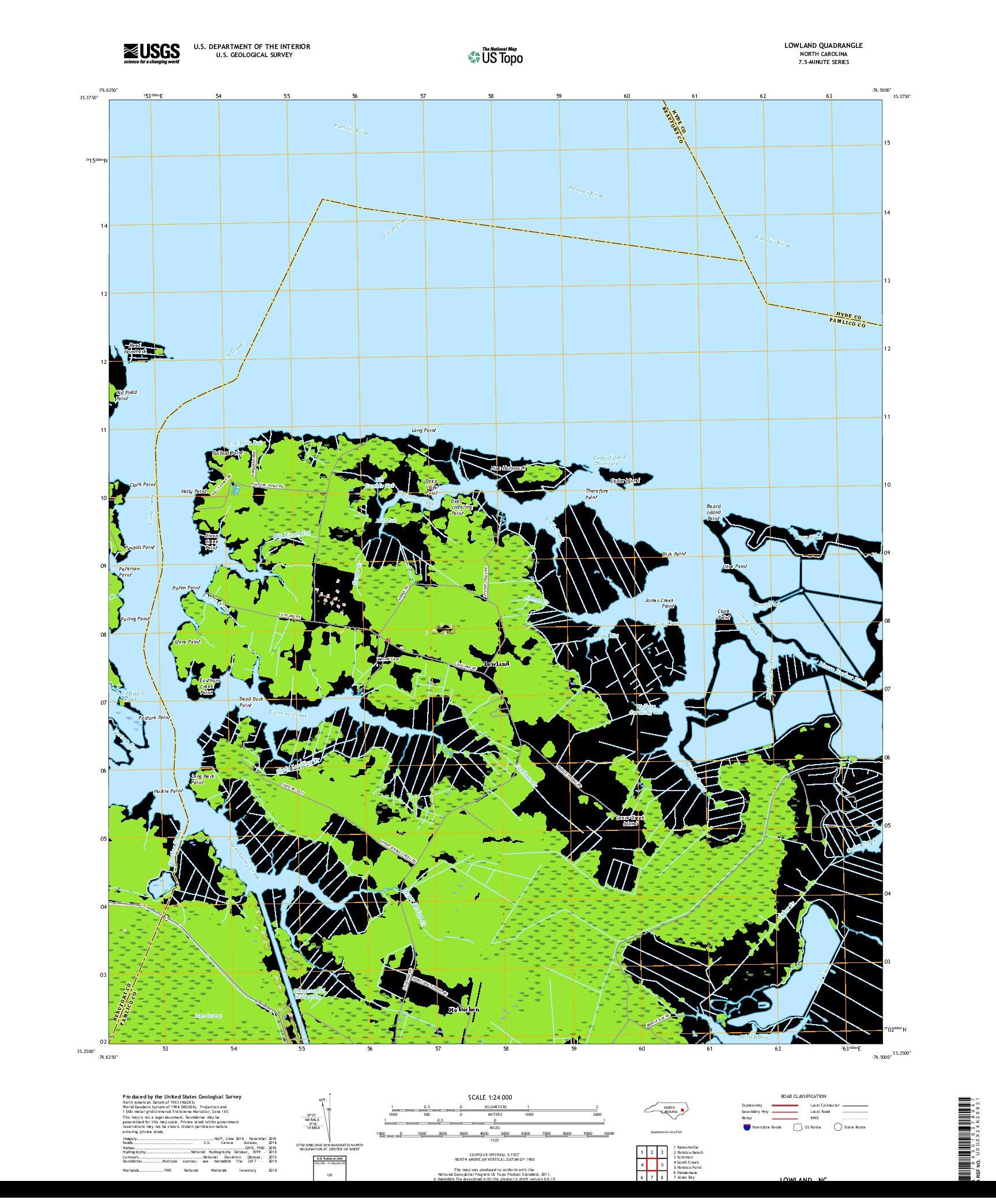 USGS US TOPO 7.5-MINUTE MAP FOR LOWLAND, NC 2019