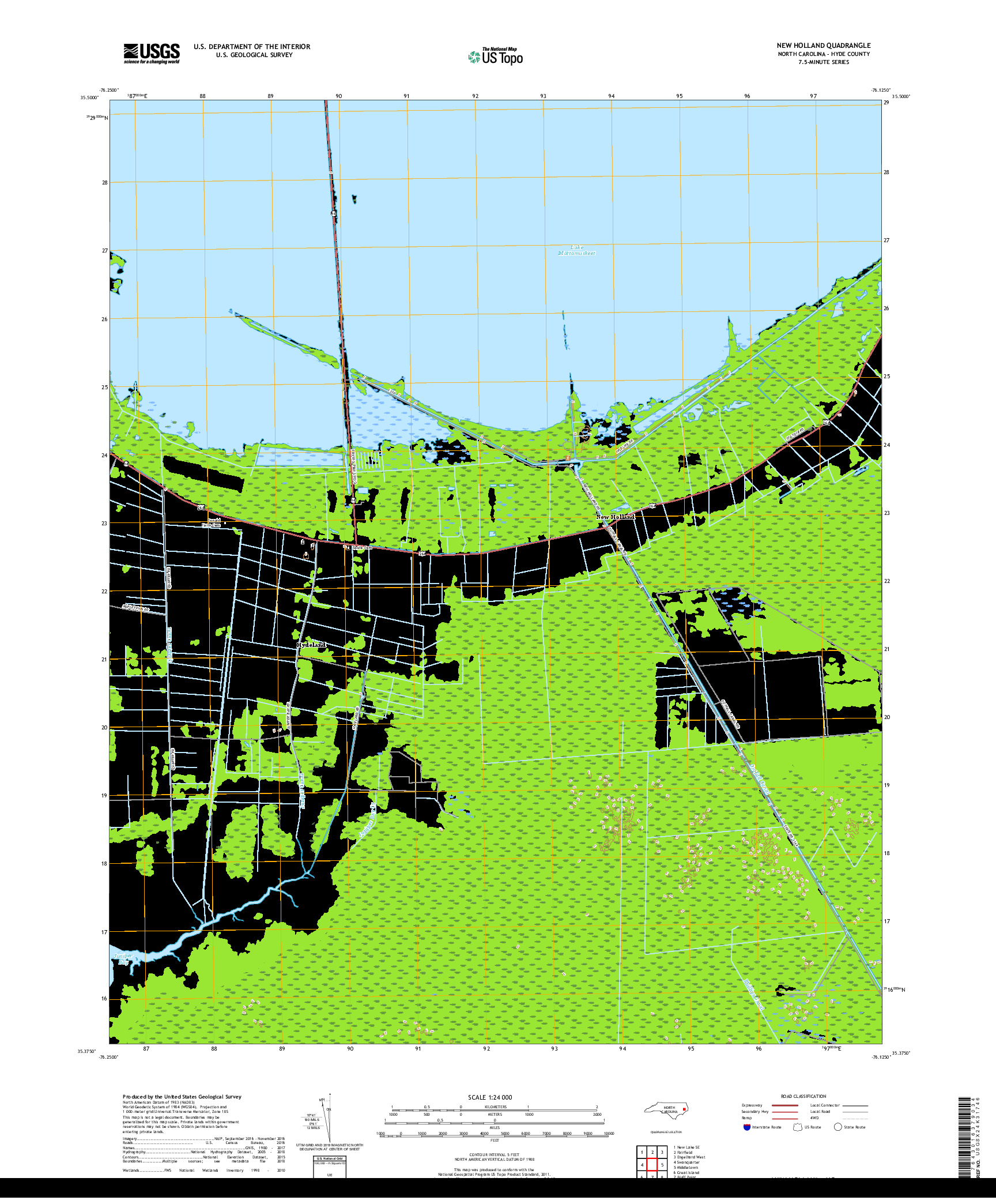 USGS US TOPO 7.5-MINUTE MAP FOR NEW HOLLAND, NC 2019