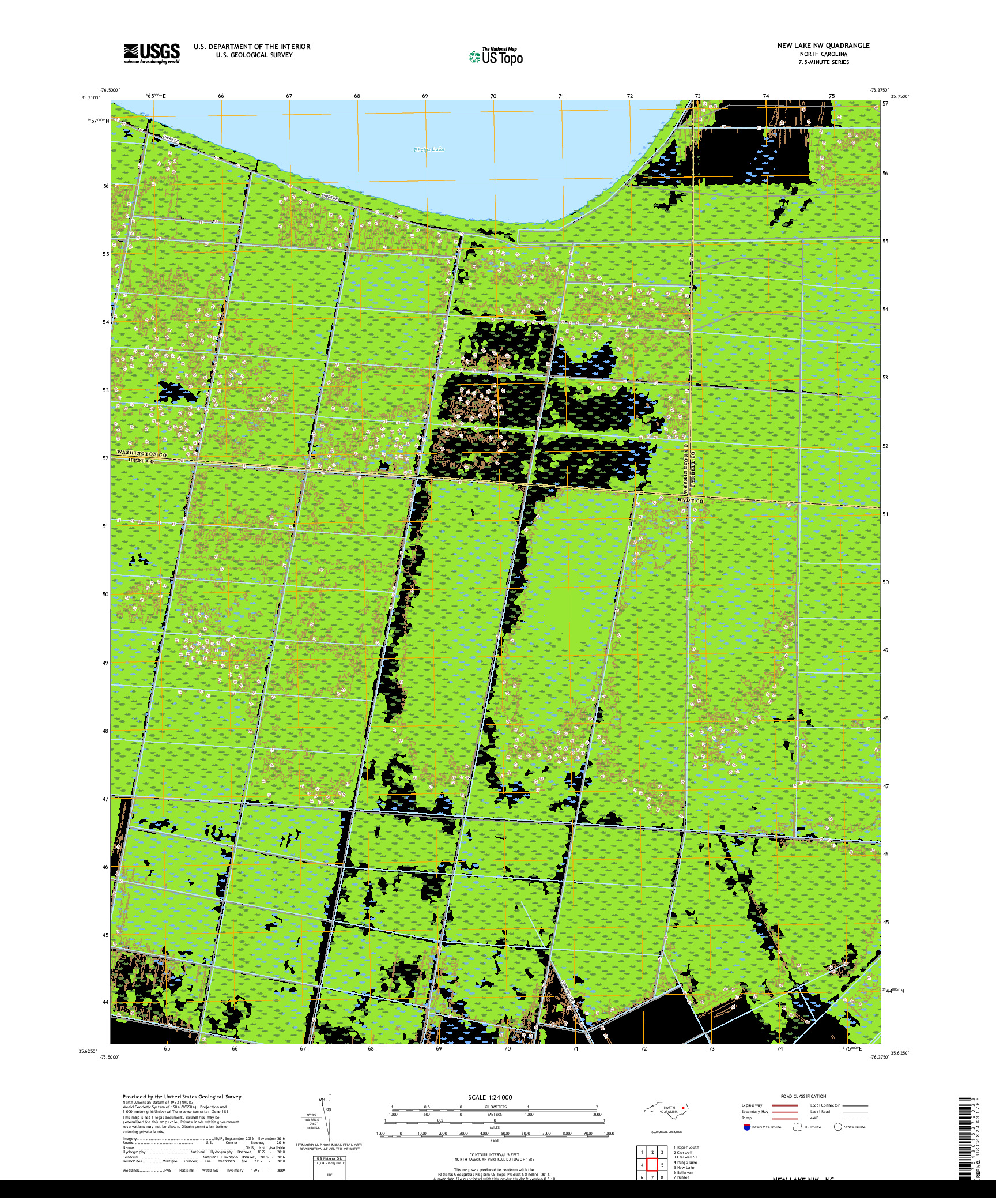 USGS US TOPO 7.5-MINUTE MAP FOR NEW LAKE NW, NC 2019