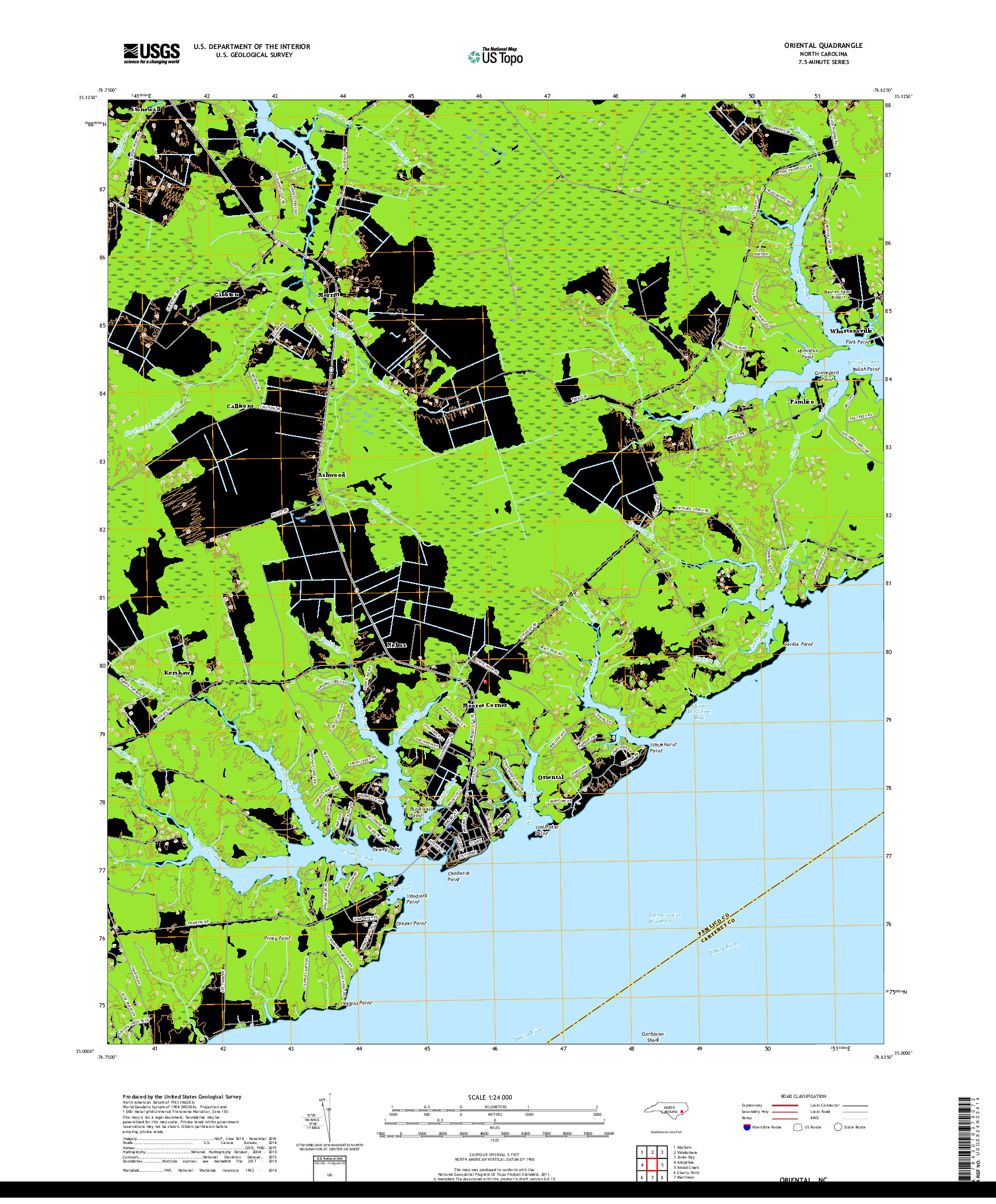 USGS US TOPO 7.5-MINUTE MAP FOR ORIENTAL, NC 2019