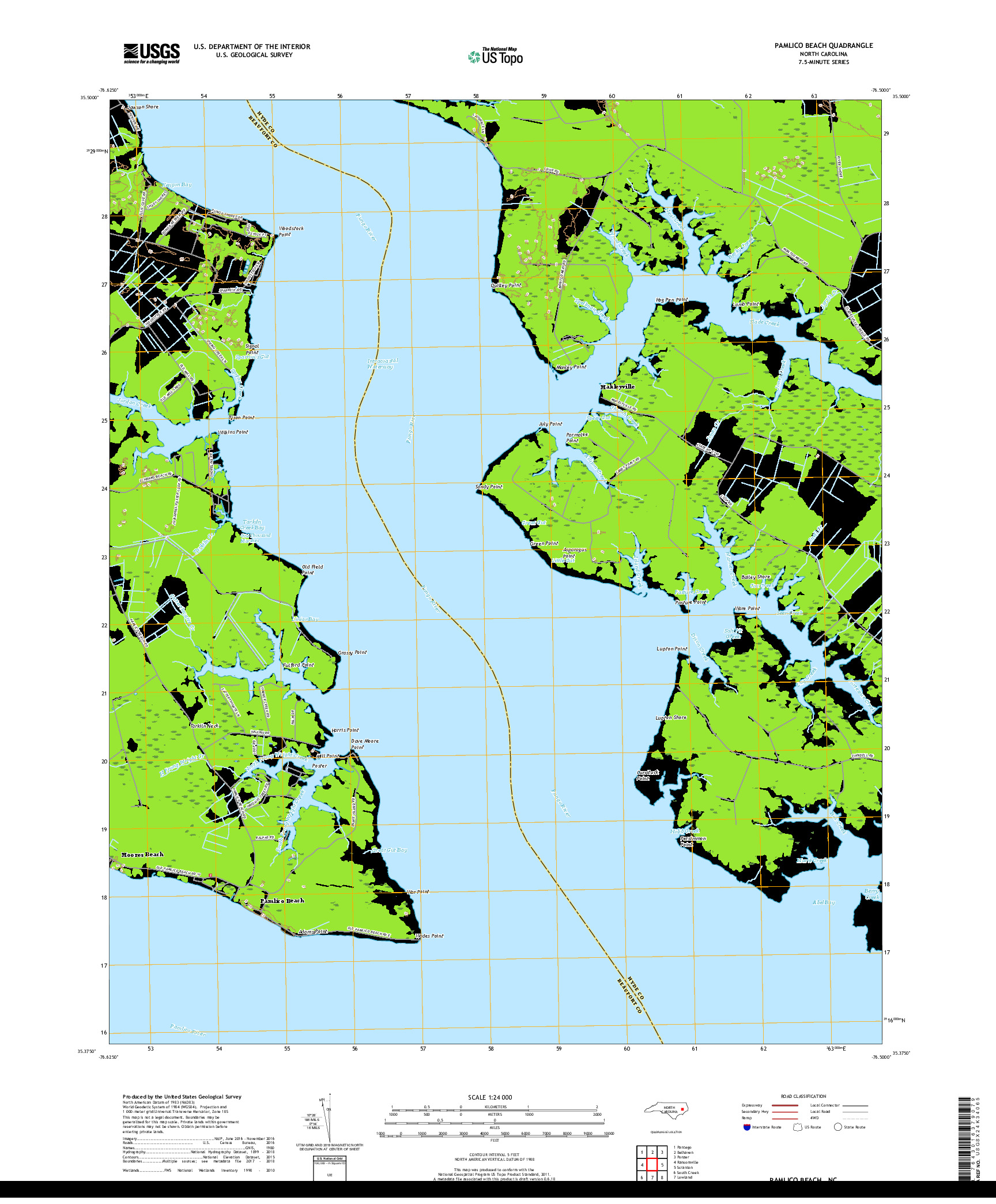 USGS US TOPO 7.5-MINUTE MAP FOR PAMLICO BEACH, NC 2019