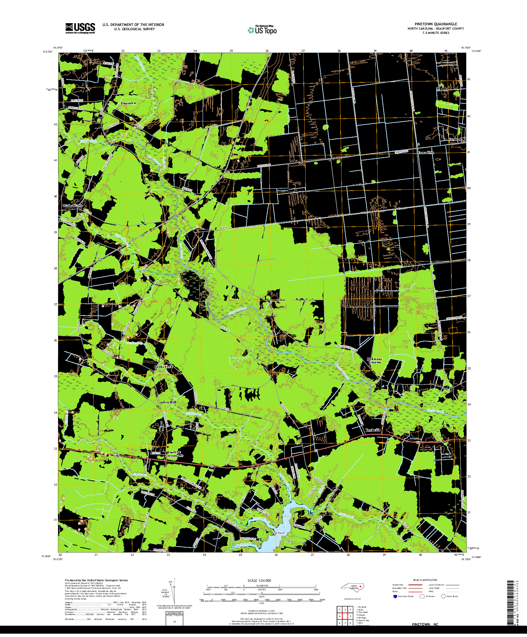 USGS US TOPO 7.5-MINUTE MAP FOR PINETOWN, NC 2019