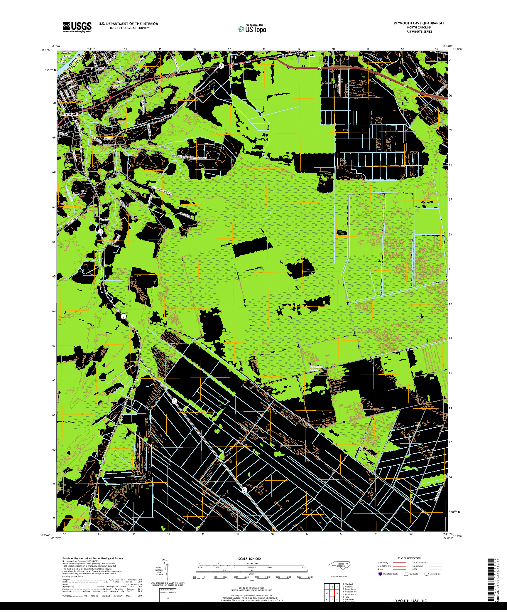 USGS US TOPO 7.5-MINUTE MAP FOR PLYMOUTH EAST, NC 2019