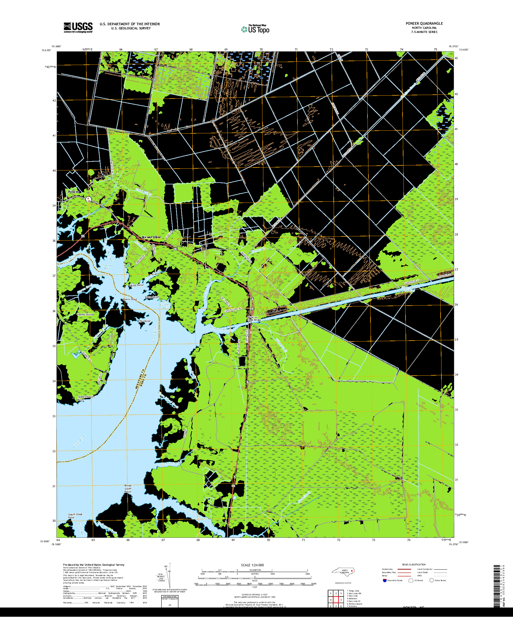 USGS US TOPO 7.5-MINUTE MAP FOR PONZER, NC 2019