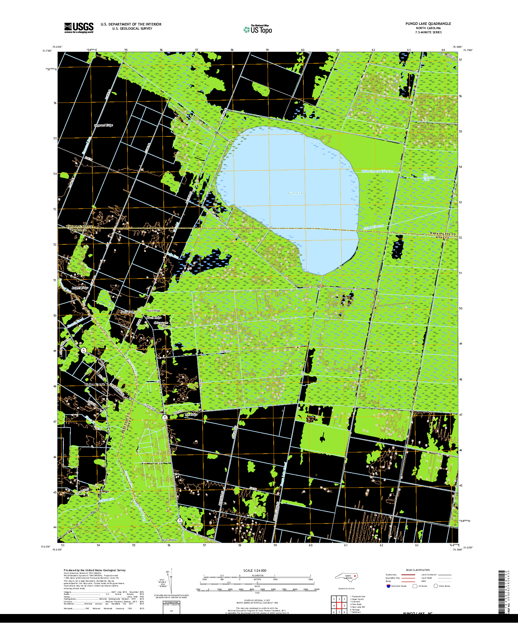 USGS US TOPO 7.5-MINUTE MAP FOR PUNGO LAKE, NC 2019