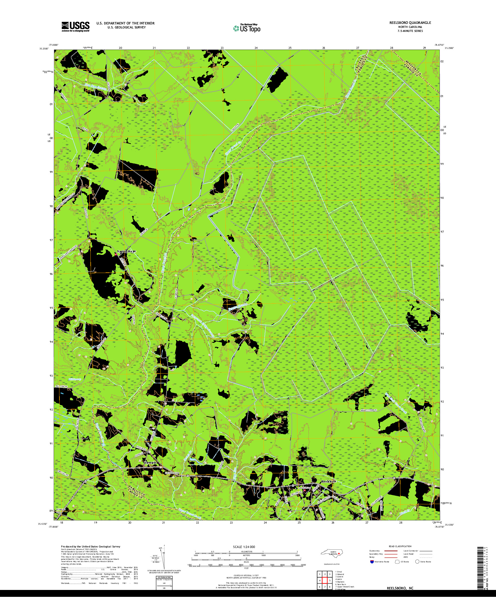 USGS US TOPO 7.5-MINUTE MAP FOR REELSBORO, NC 2019