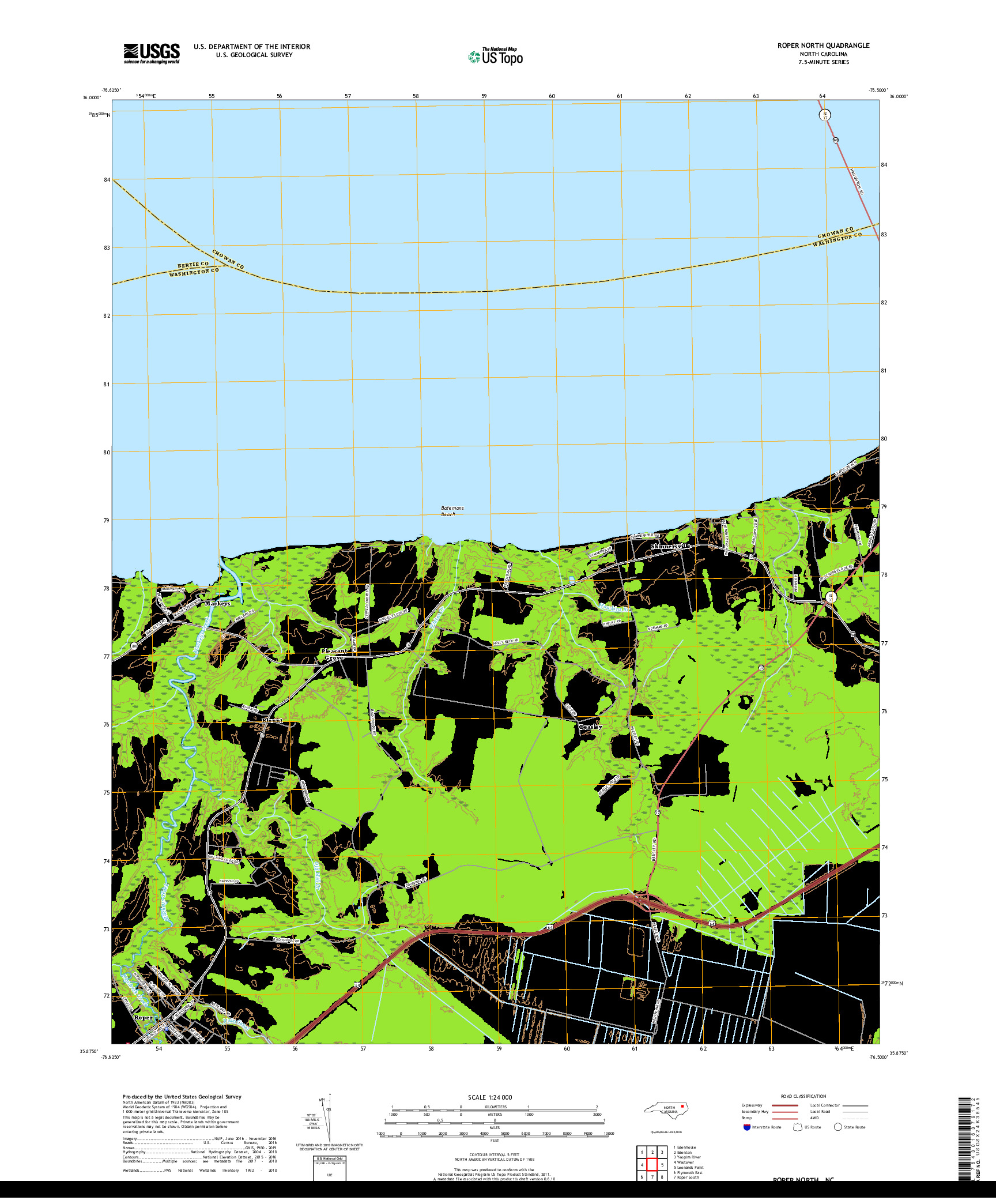 USGS US TOPO 7.5-MINUTE MAP FOR ROPER NORTH, NC 2019