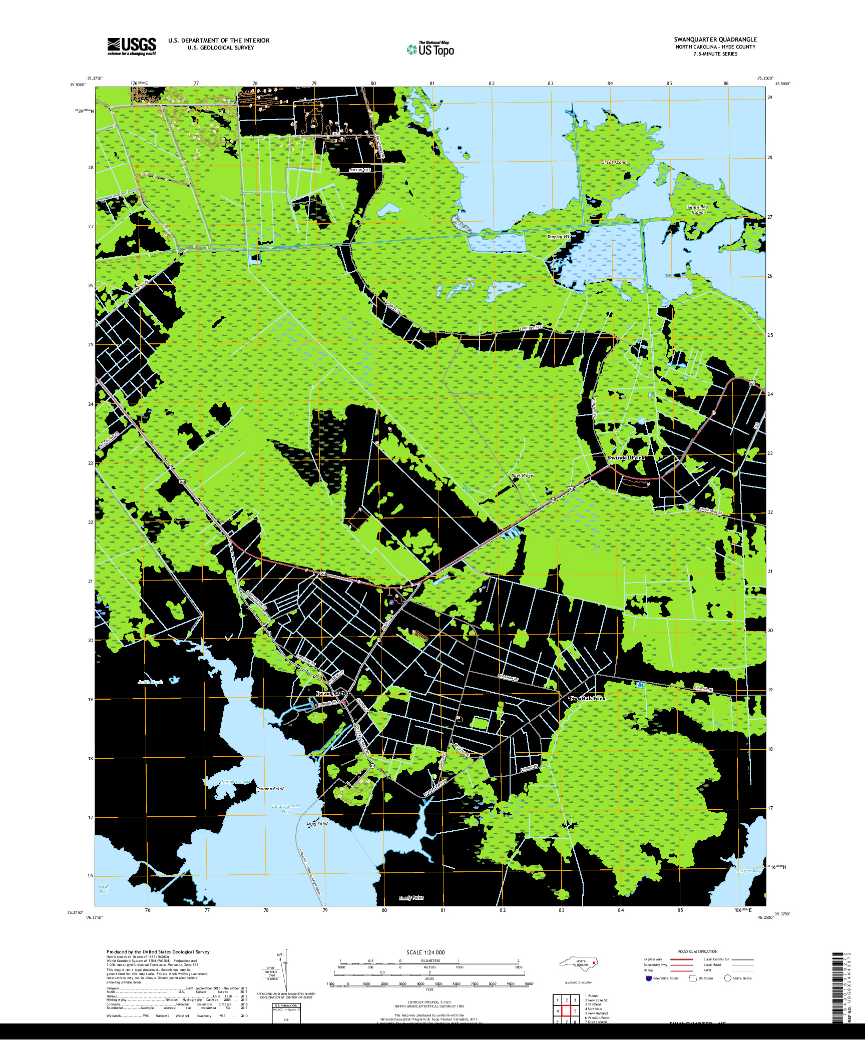 USGS US TOPO 7.5-MINUTE MAP FOR SWANQUARTER, NC 2019