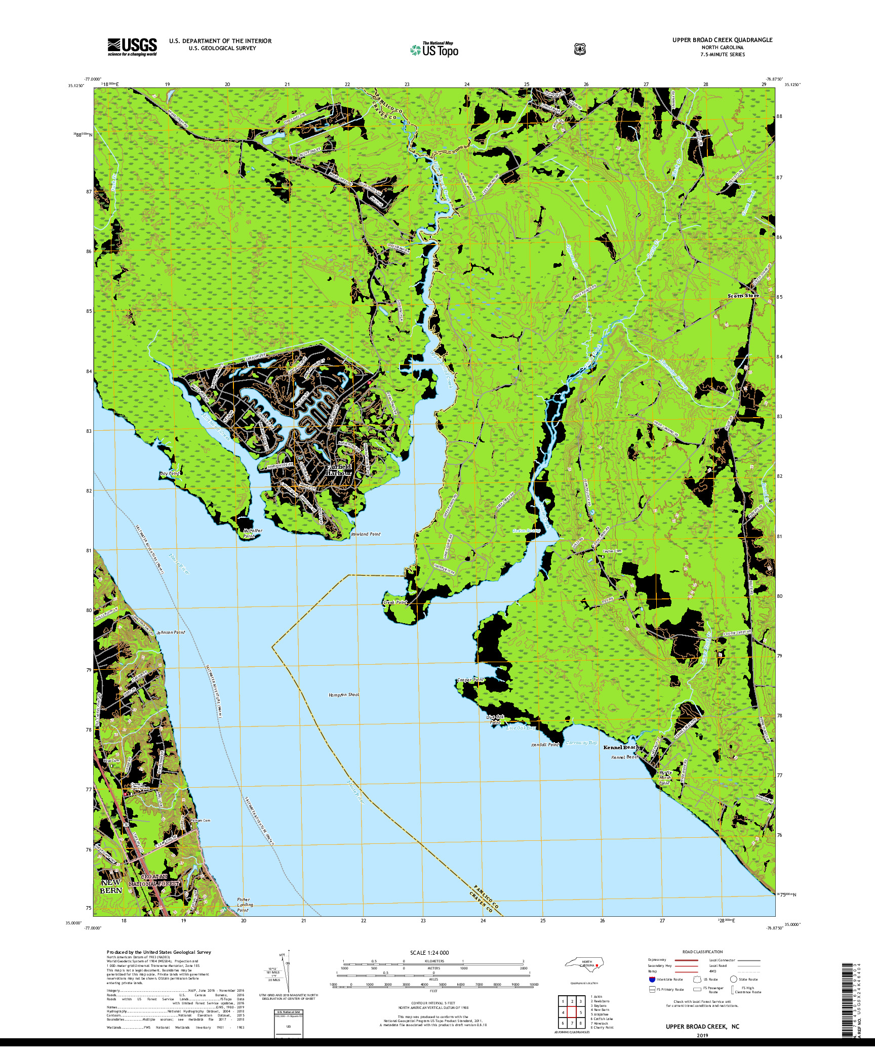 USGS US TOPO 7.5-MINUTE MAP FOR UPPER BROAD CREEK, NC 2019