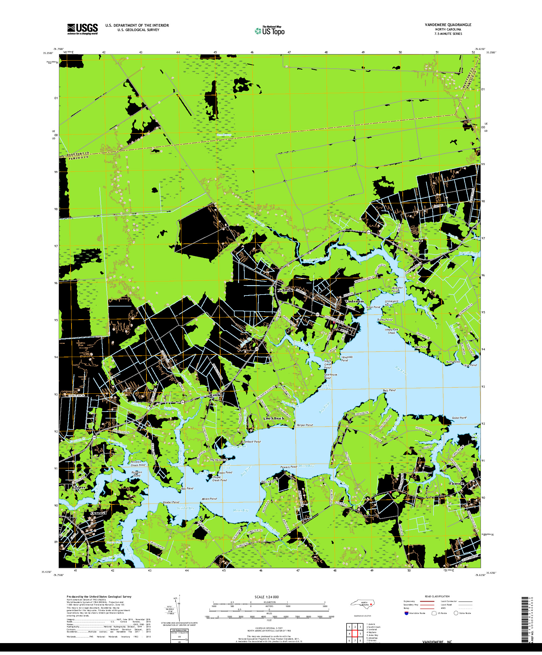 USGS US TOPO 7.5-MINUTE MAP FOR VANDEMERE, NC 2019