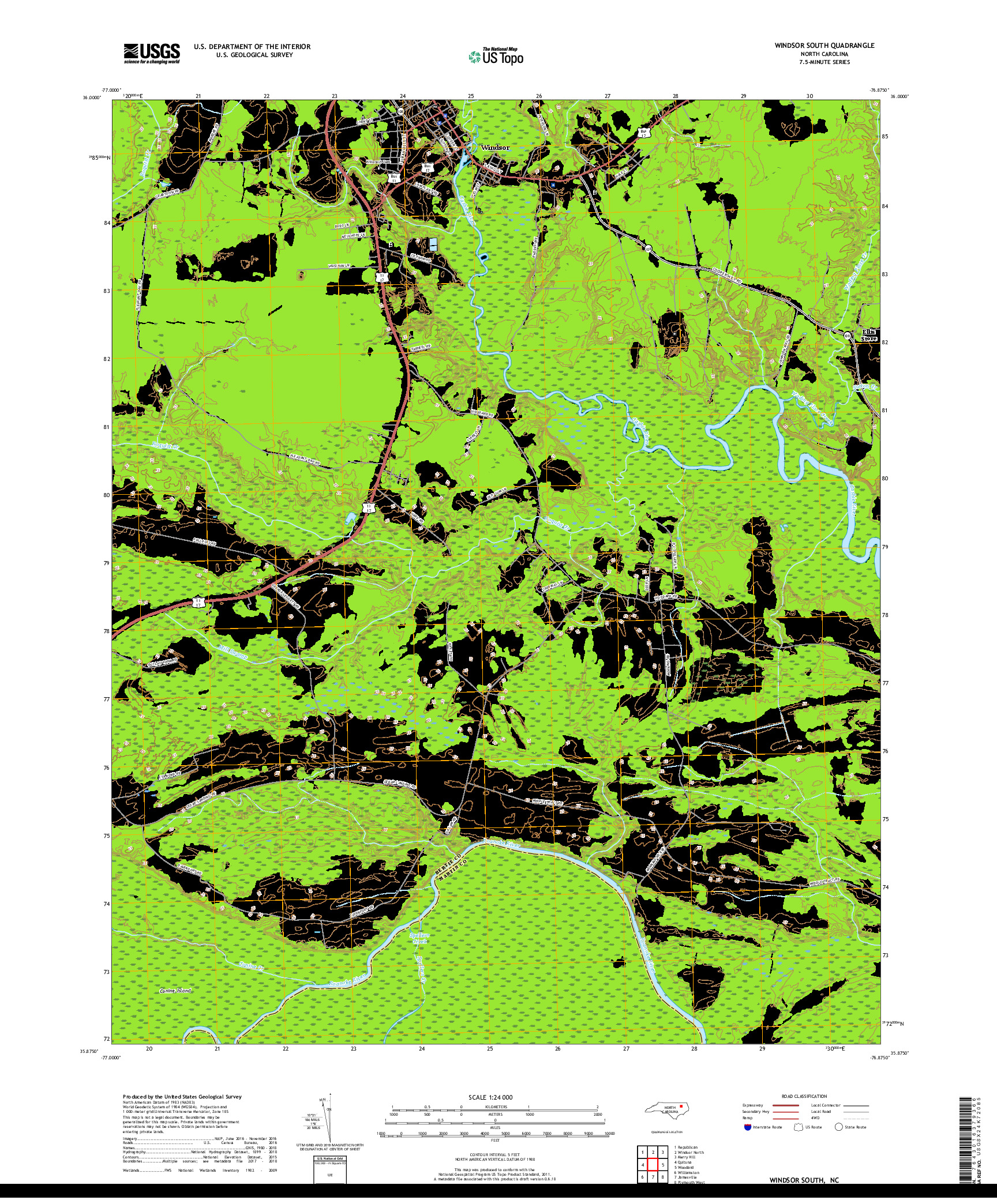 USGS US TOPO 7.5-MINUTE MAP FOR WINDSOR SOUTH, NC 2019