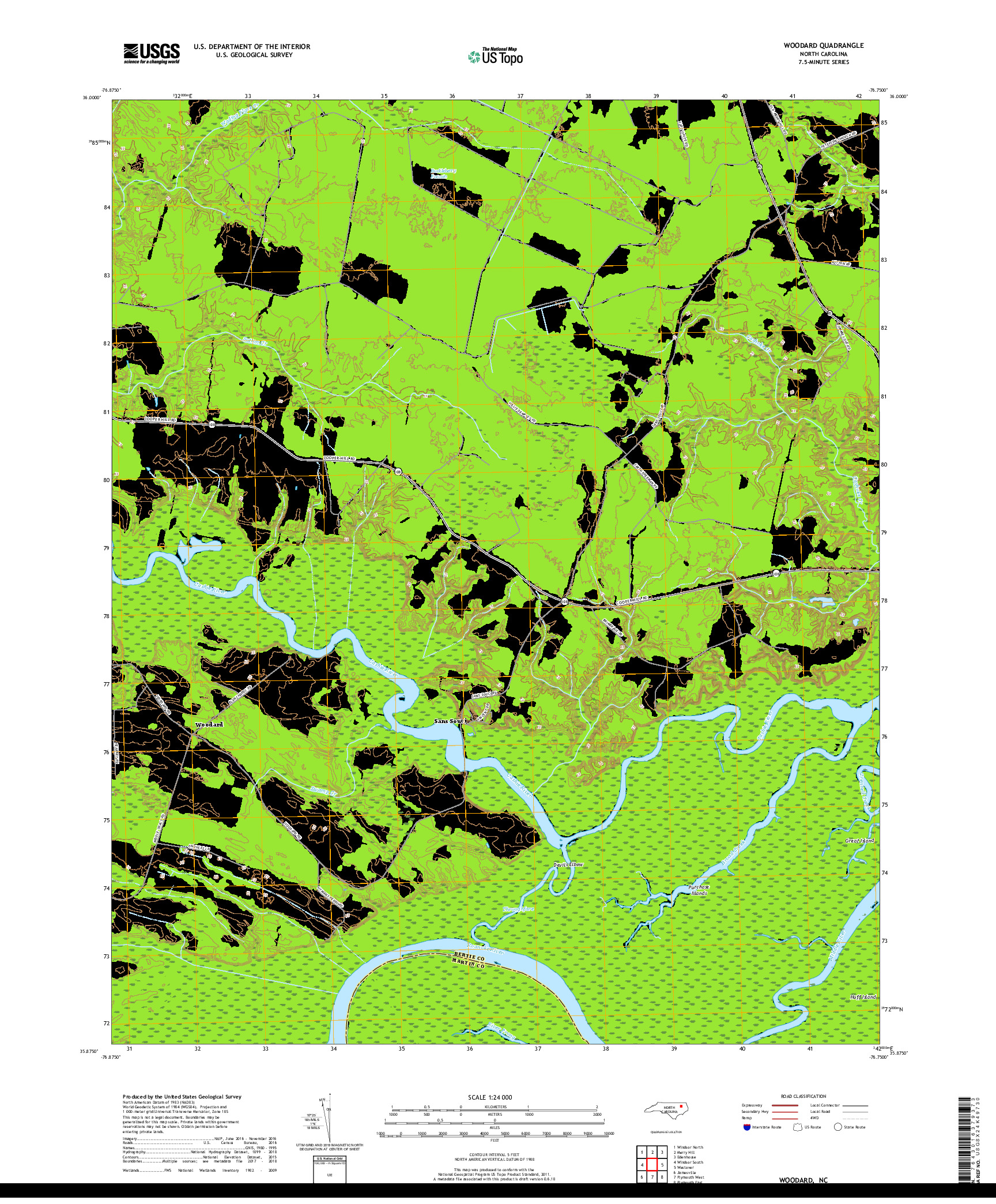 USGS US TOPO 7.5-MINUTE MAP FOR WOODARD, NC 2019