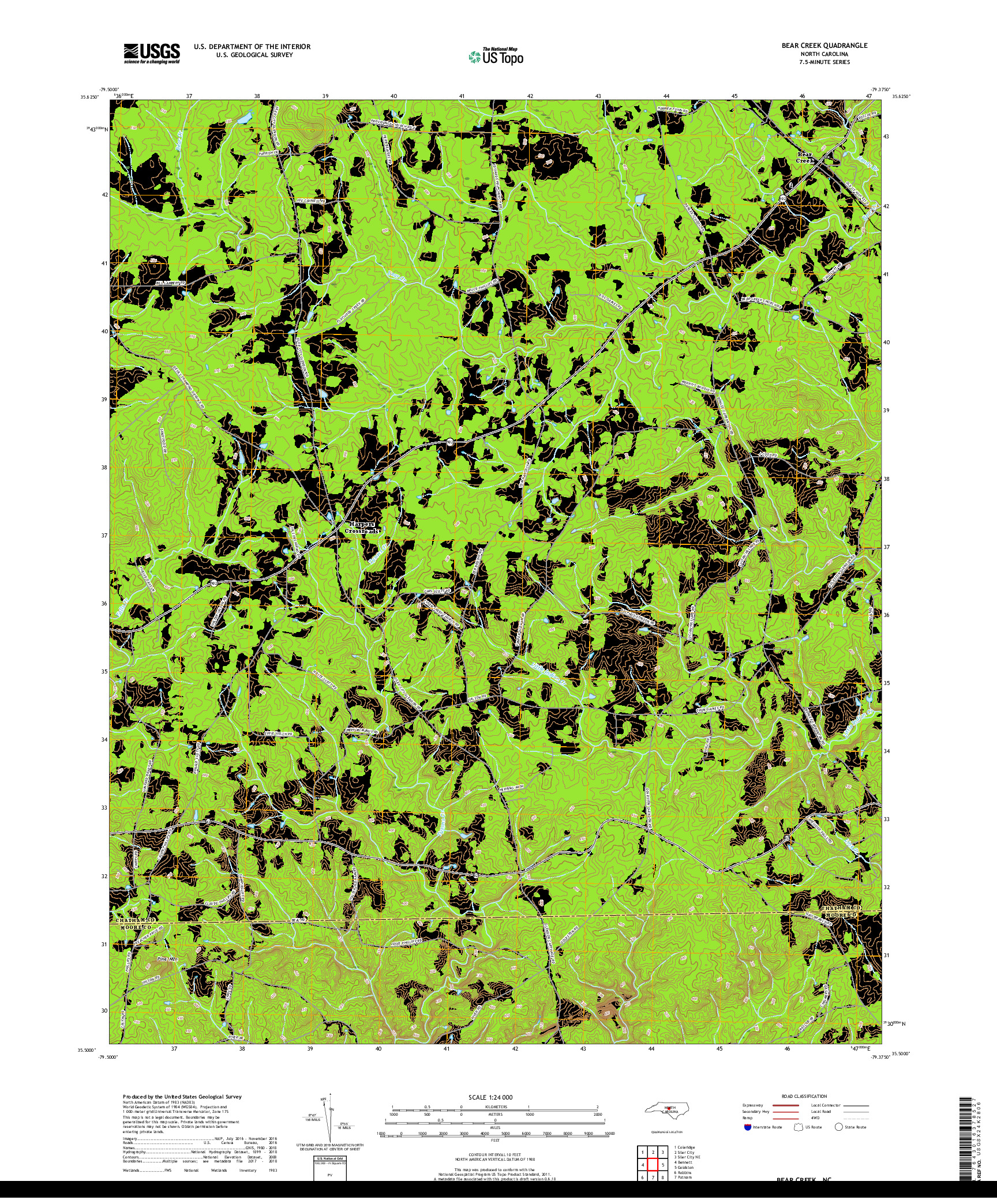 USGS US TOPO 7.5-MINUTE MAP FOR BEAR CREEK, NC 2019