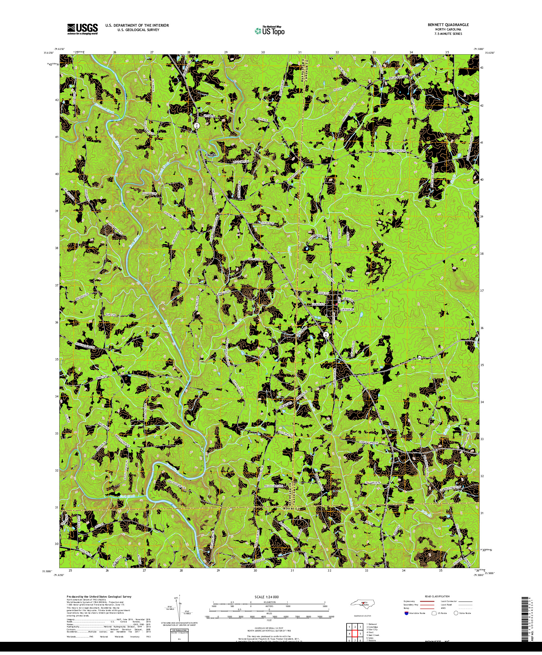 USGS US TOPO 7.5-MINUTE MAP FOR BENNETT, NC 2019