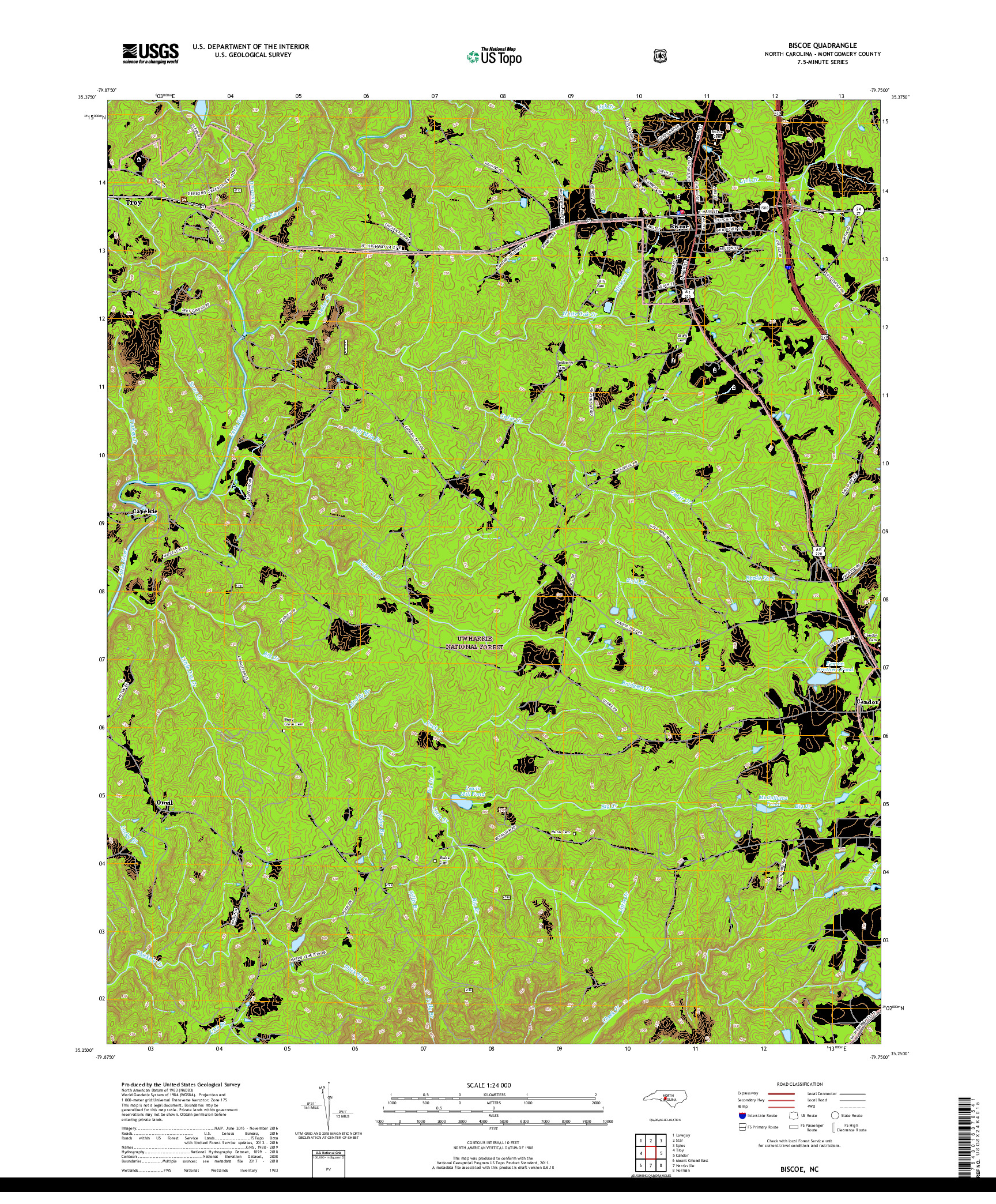 USGS US TOPO 7.5-MINUTE MAP FOR BISCOE, NC 2019