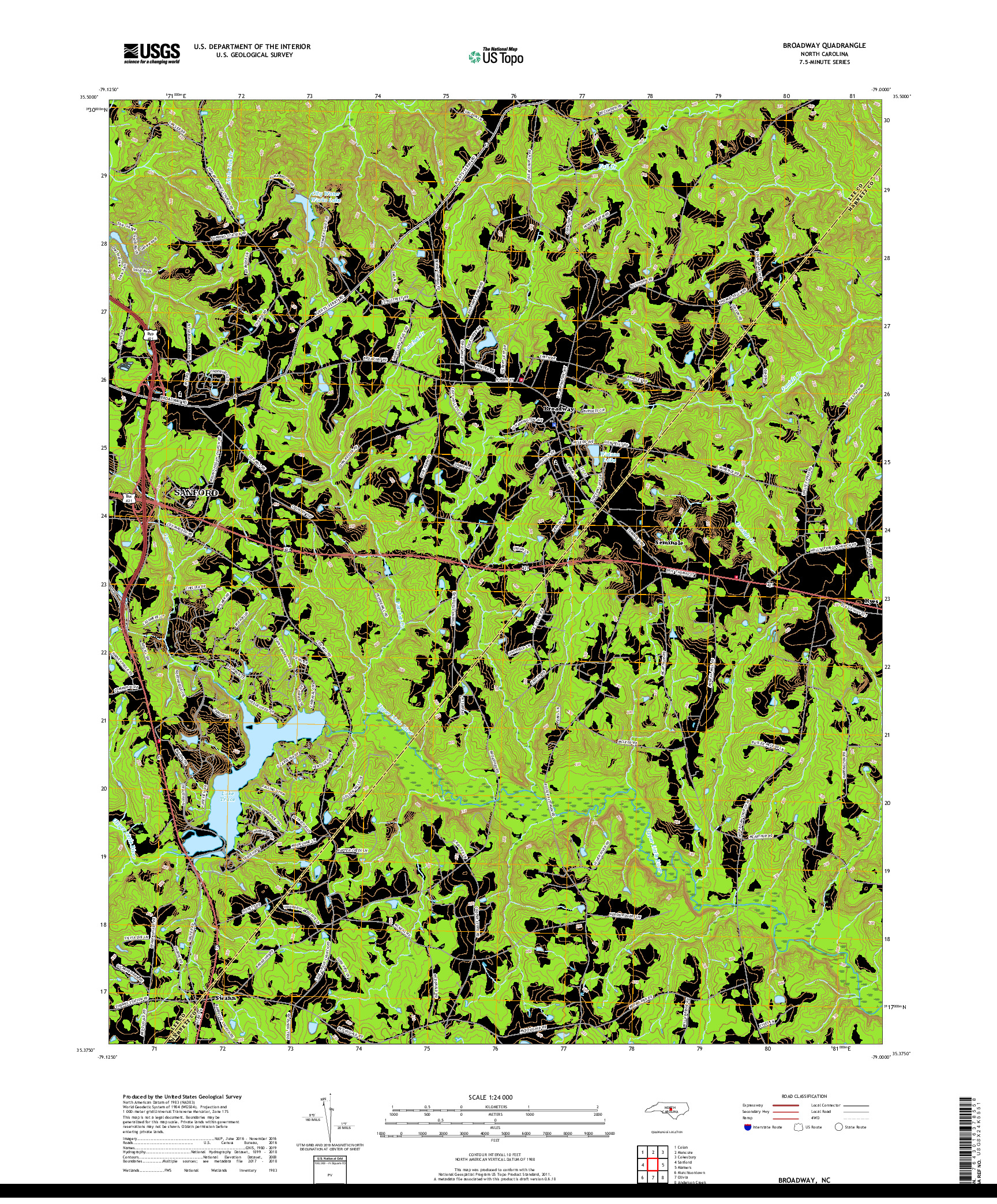 USGS US TOPO 7.5-MINUTE MAP FOR BROADWAY, NC 2019