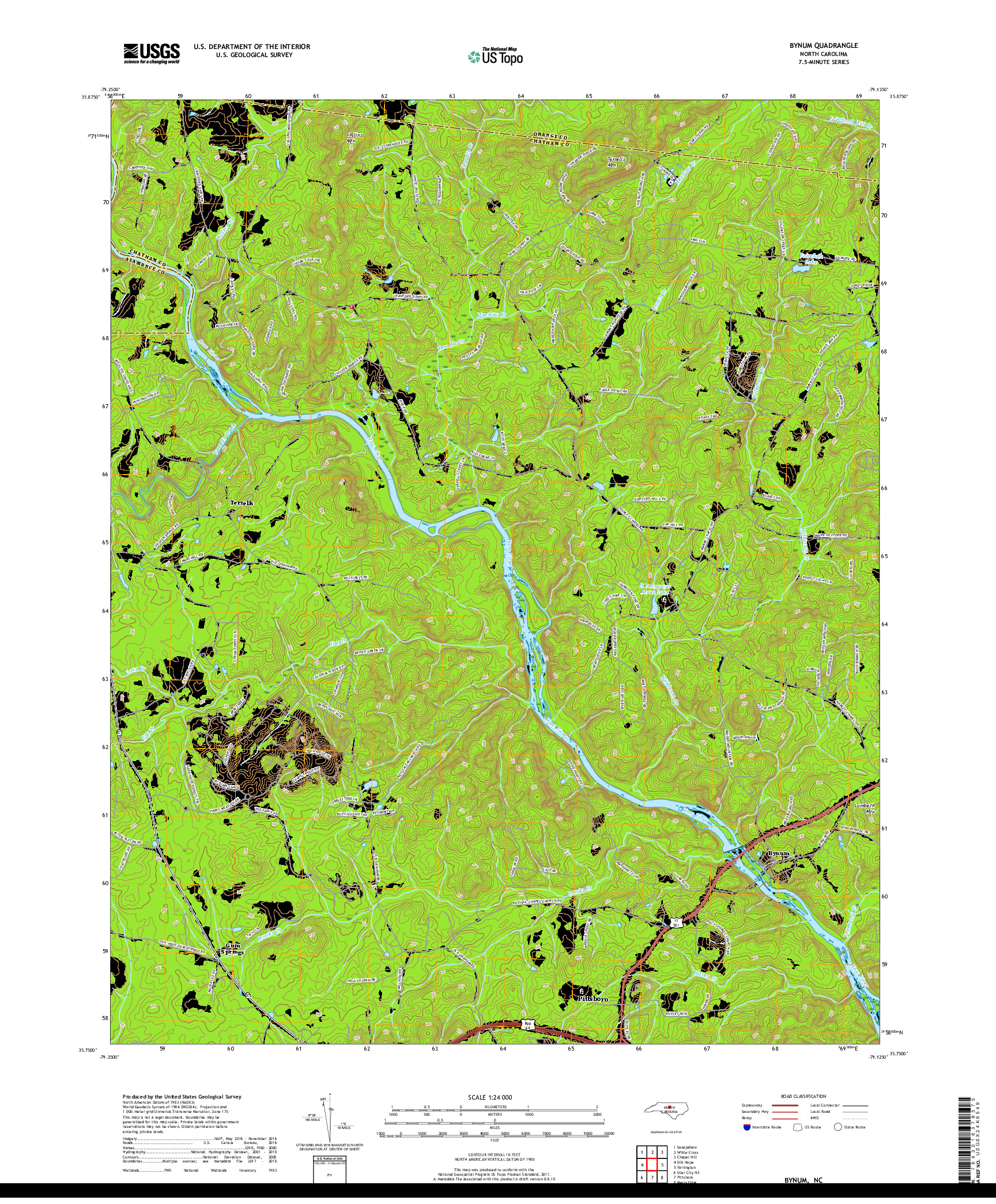 USGS US TOPO 7.5-MINUTE MAP FOR BYNUM, NC 2019