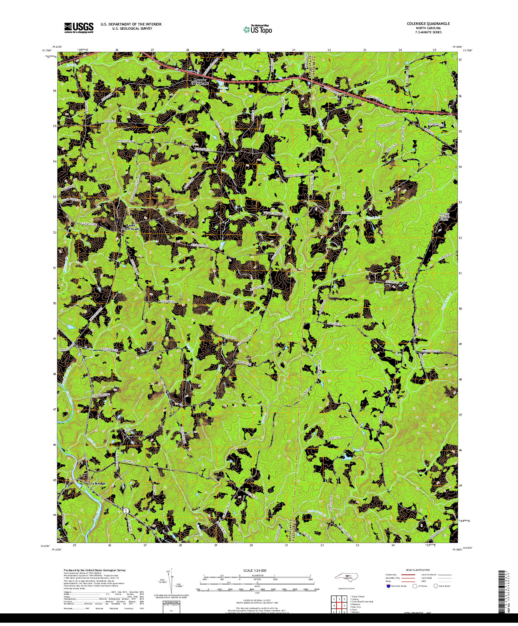 USGS US TOPO 7.5-MINUTE MAP FOR COLERIDGE, NC 2019