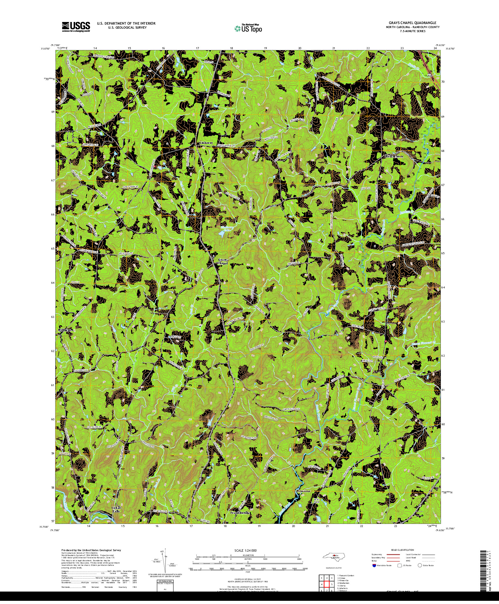 USGS US TOPO 7.5-MINUTE MAP FOR GRAYS CHAPEL, NC 2019