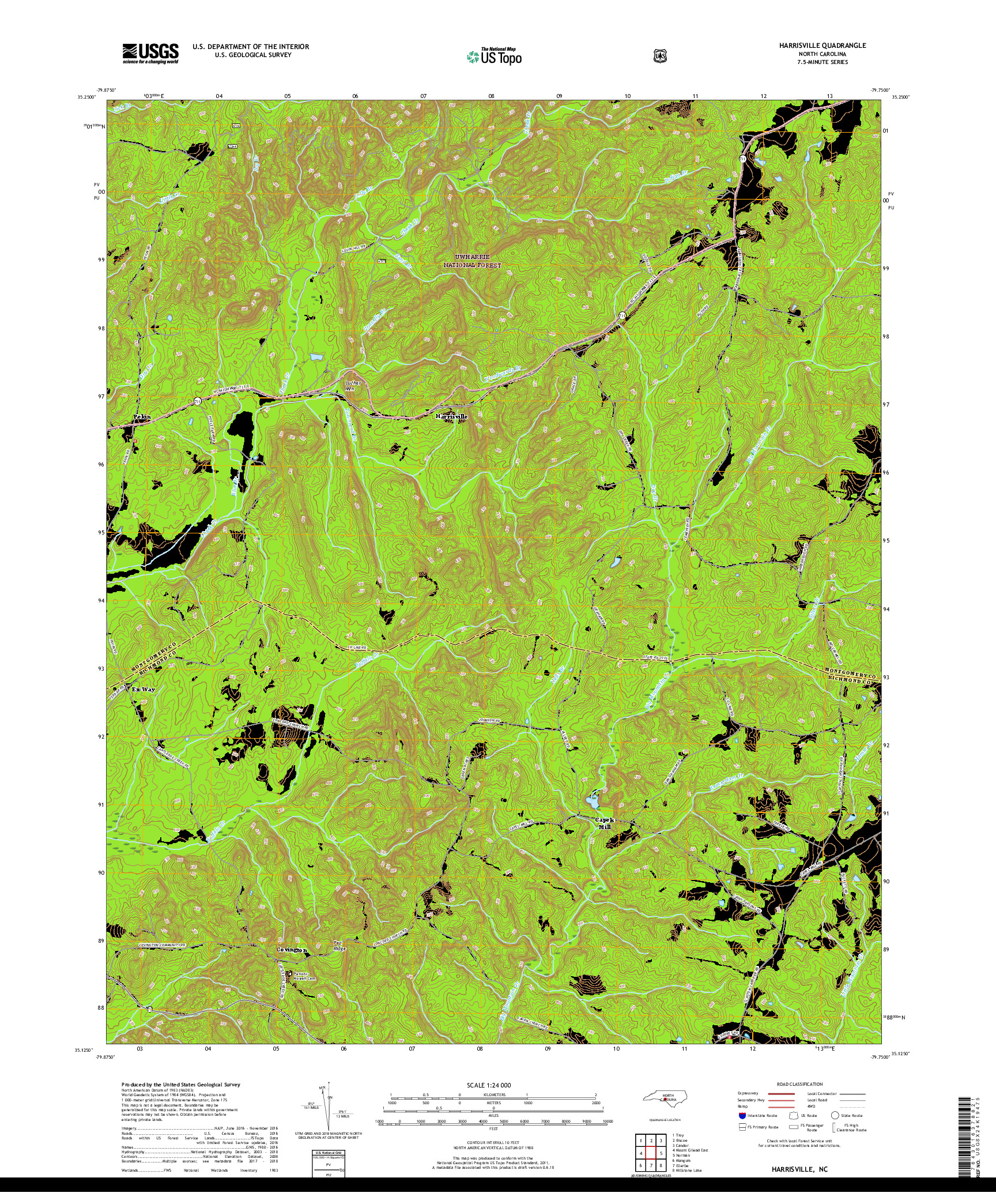 USGS US TOPO 7.5-MINUTE MAP FOR HARRISVILLE, NC 2019