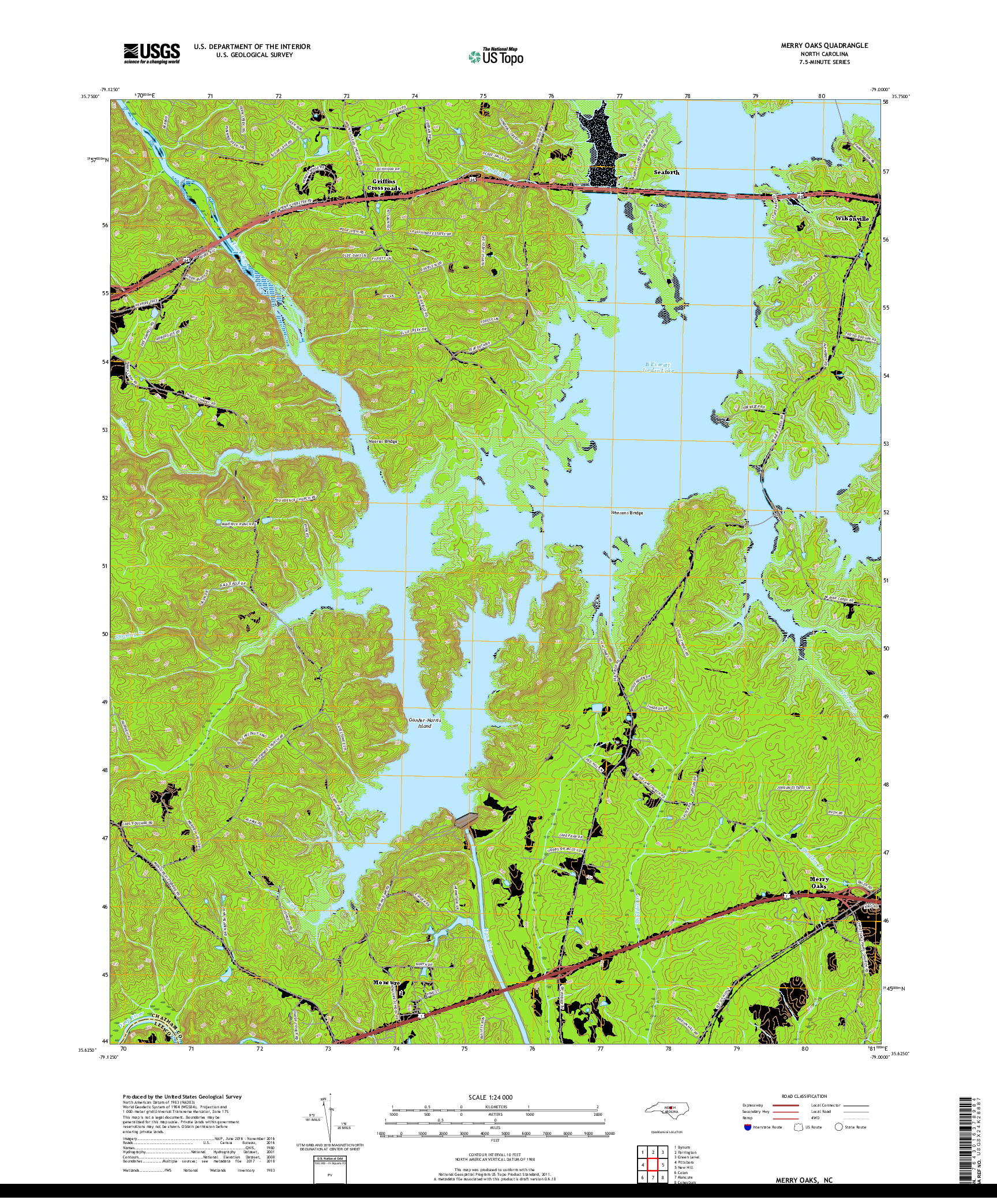 USGS US TOPO 7.5-MINUTE MAP FOR MERRY OAKS, NC 2019