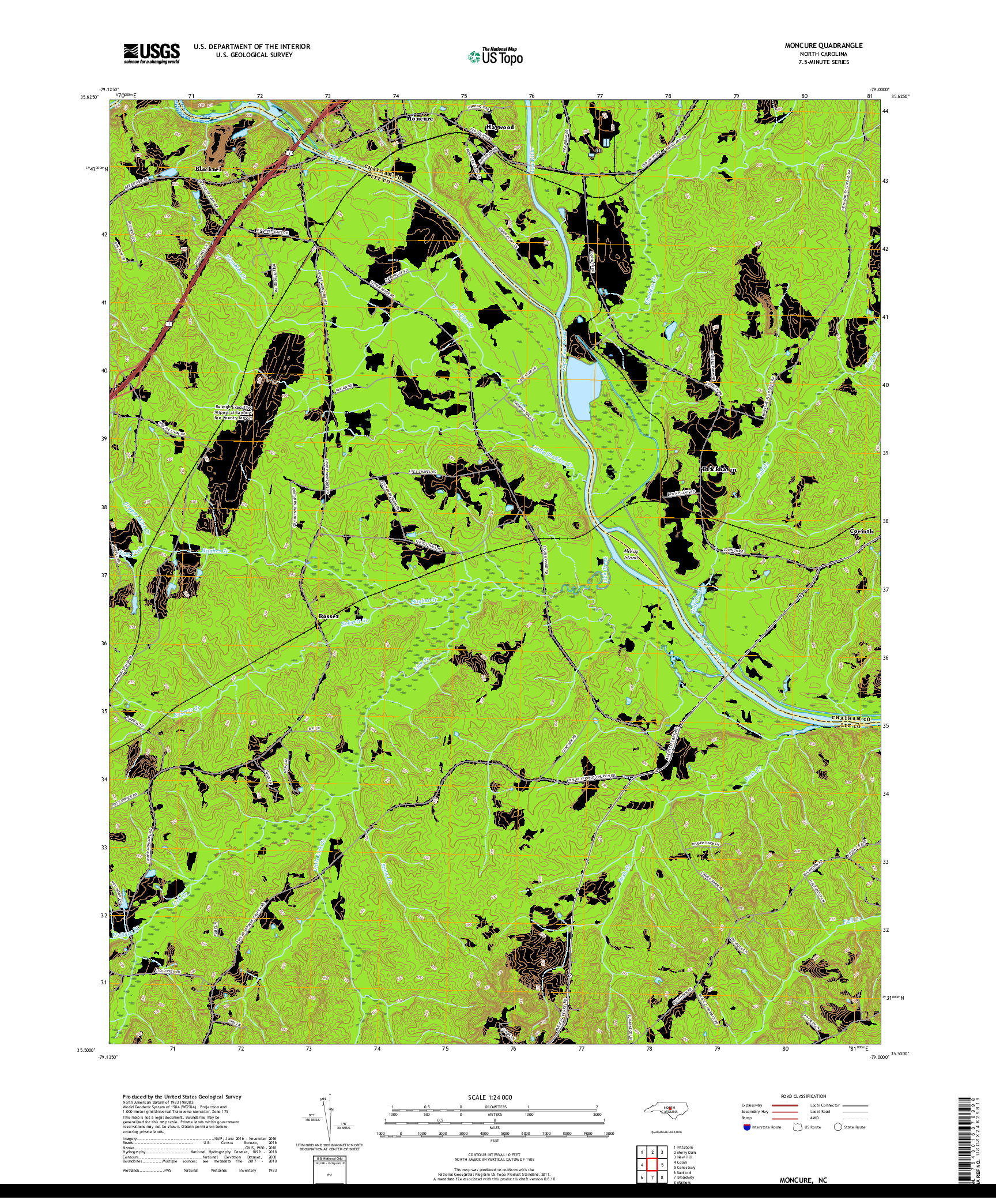 USGS US TOPO 7.5-MINUTE MAP FOR MONCURE, NC 2019