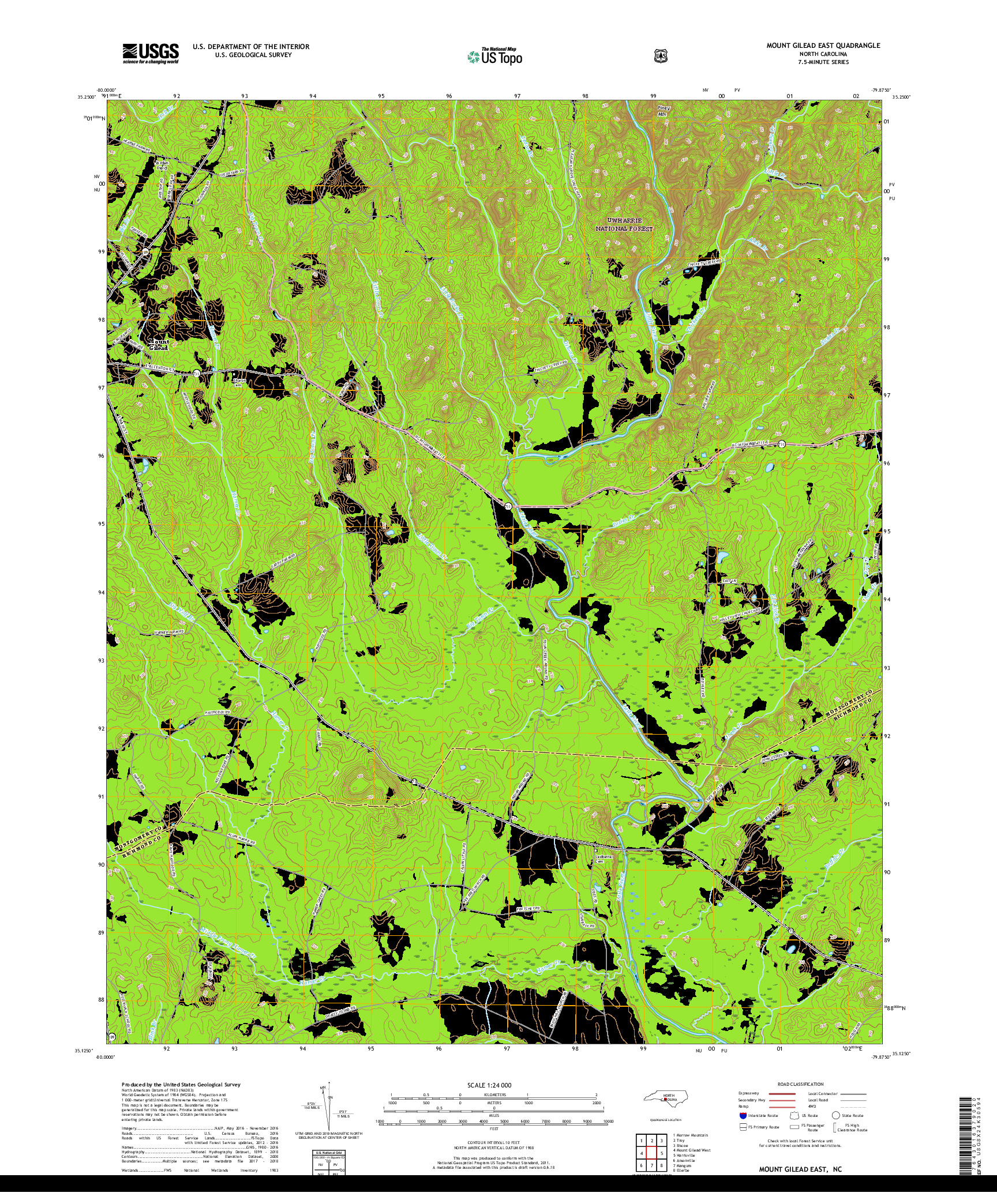 USGS US TOPO 7.5-MINUTE MAP FOR MOUNT GILEAD EAST, NC 2019