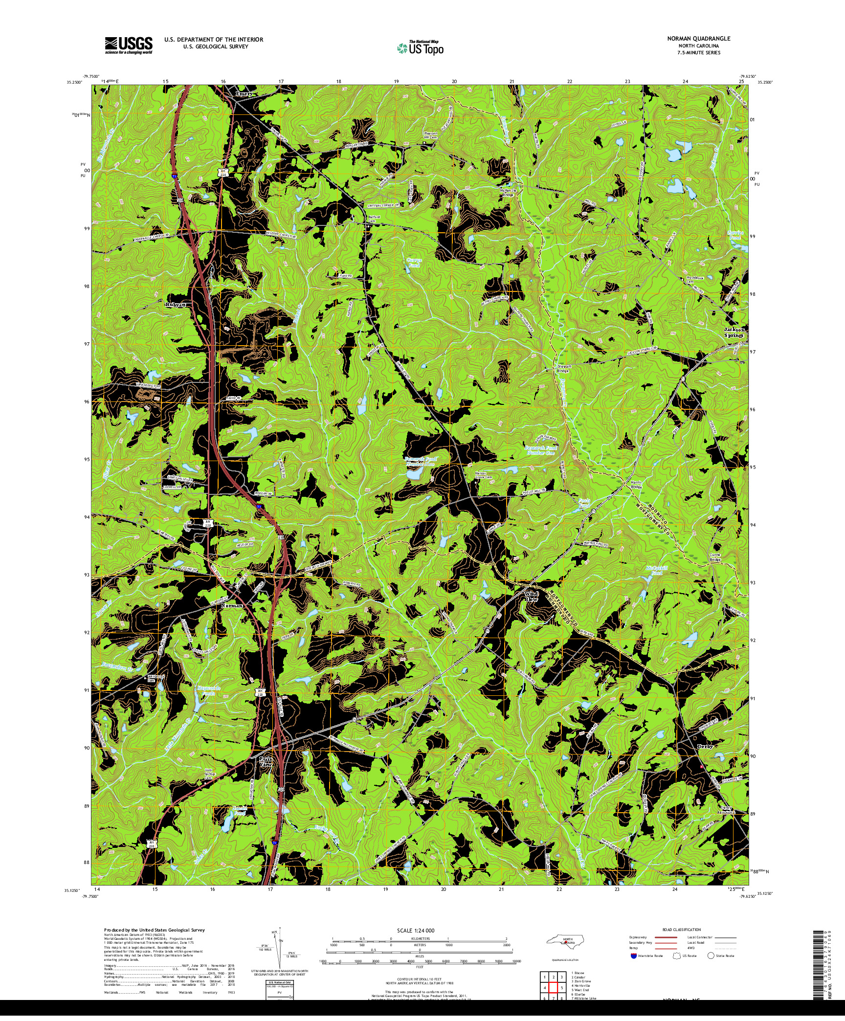 USGS US TOPO 7.5-MINUTE MAP FOR NORMAN, NC 2019