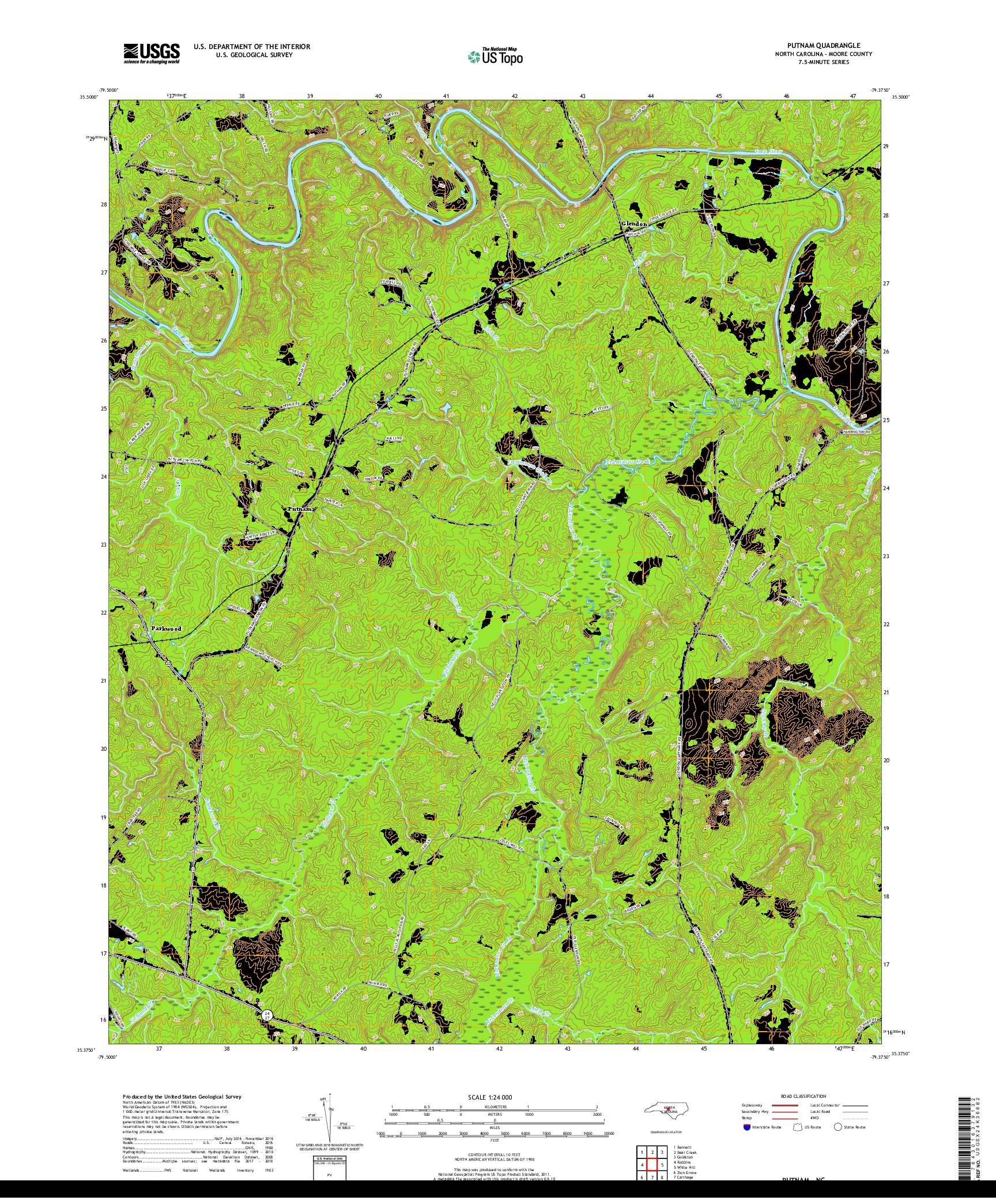 USGS US TOPO 7.5-MINUTE MAP FOR PUTNAM, NC 2019