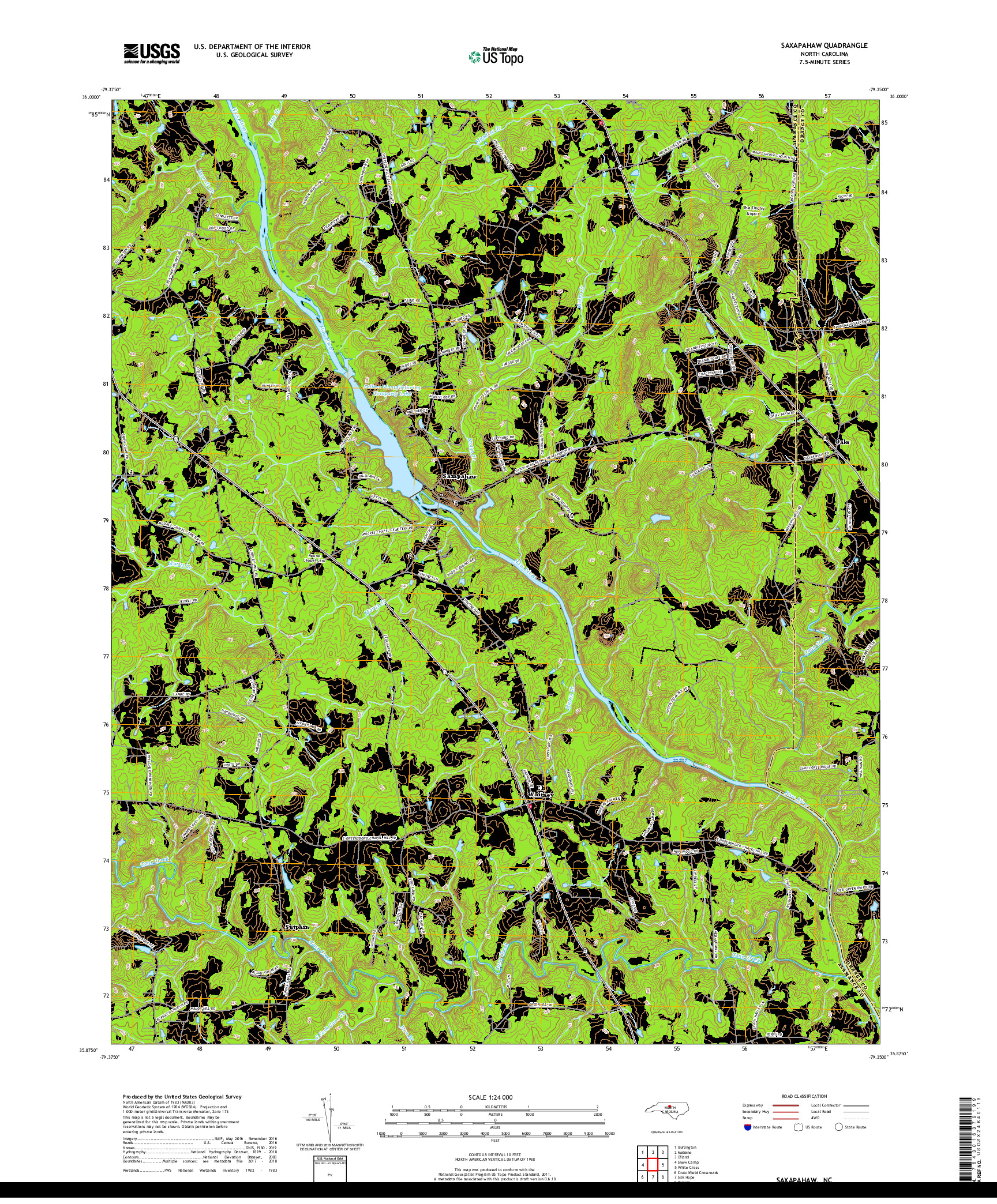 USGS US TOPO 7.5-MINUTE MAP FOR SAXAPAHAW, NC 2019