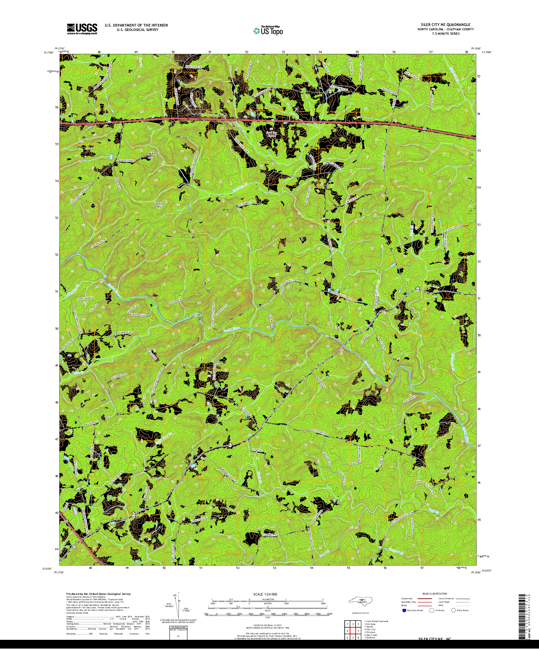 USGS US TOPO 7.5-MINUTE MAP FOR SILER CITY NE, NC 2019