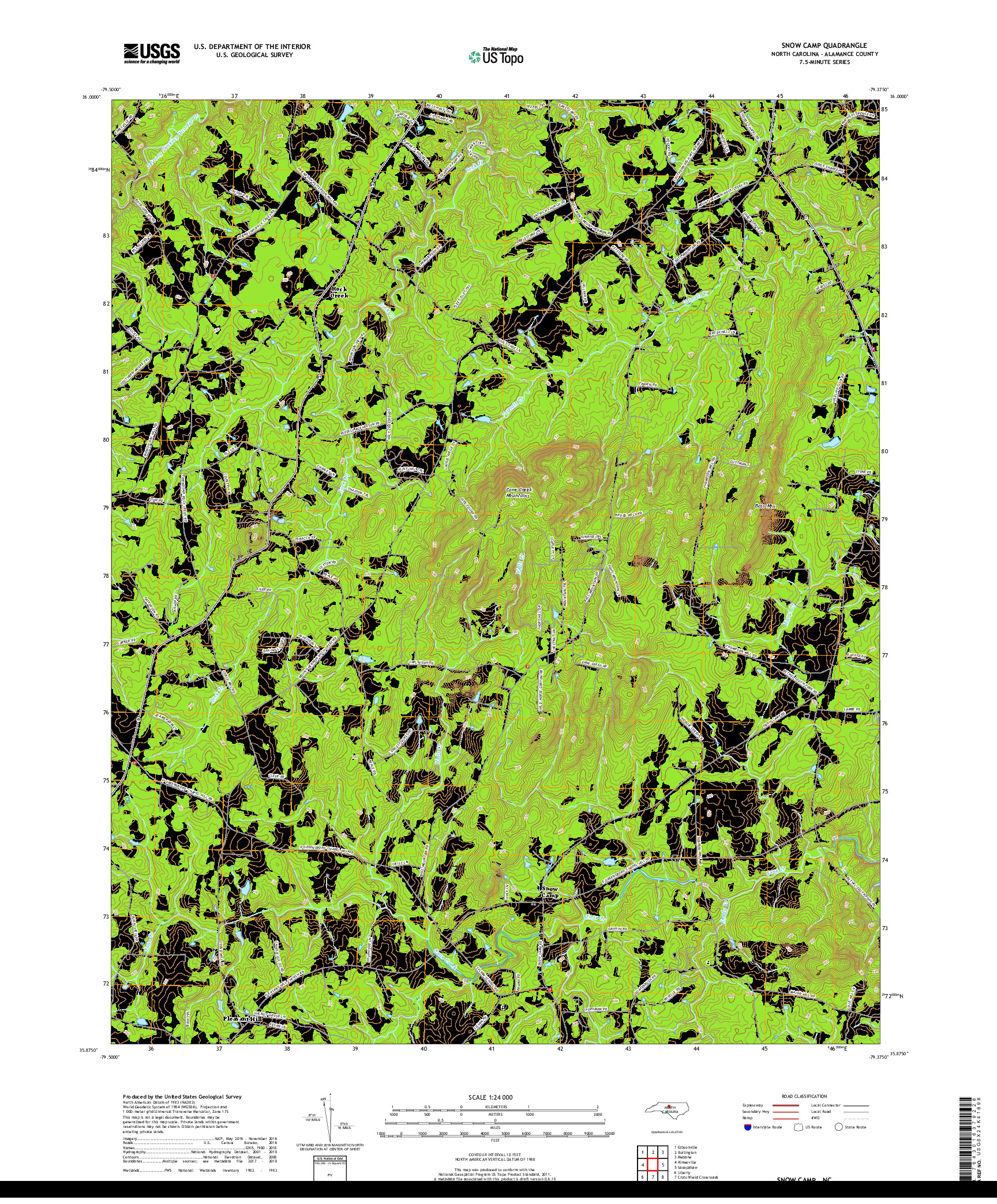 USGS US TOPO 7.5-MINUTE MAP FOR SNOW CAMP, NC 2019