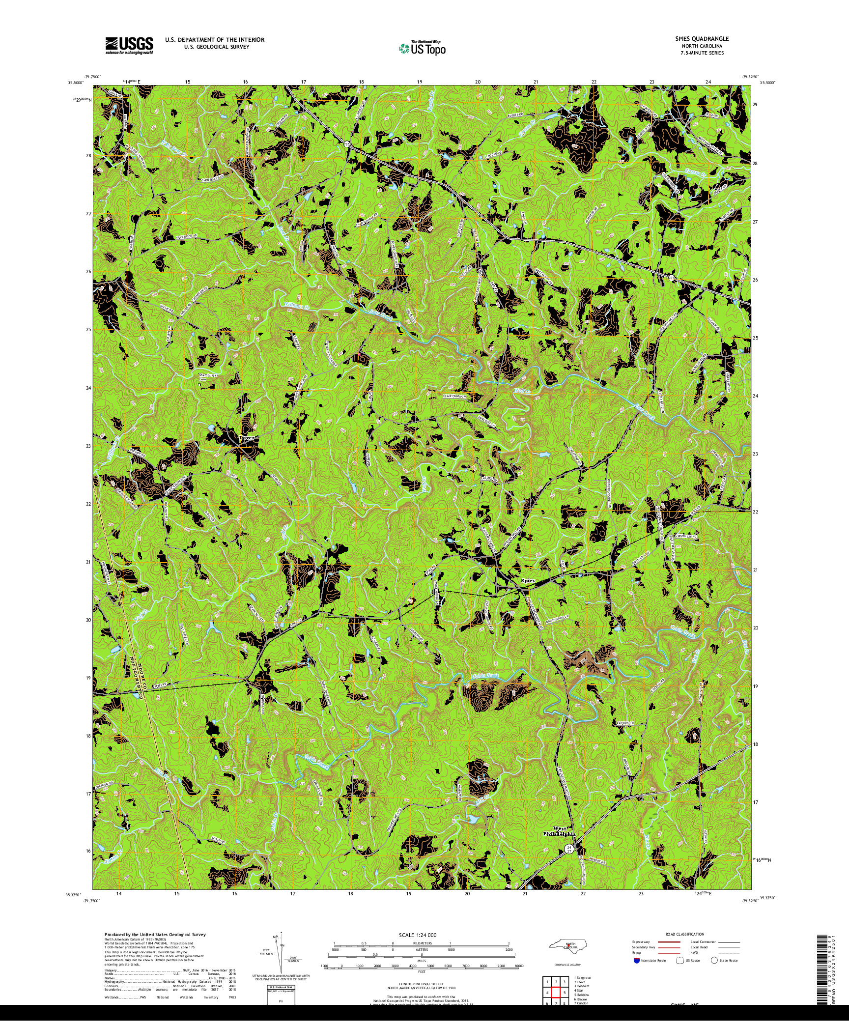 USGS US TOPO 7.5-MINUTE MAP FOR SPIES, NC 2019