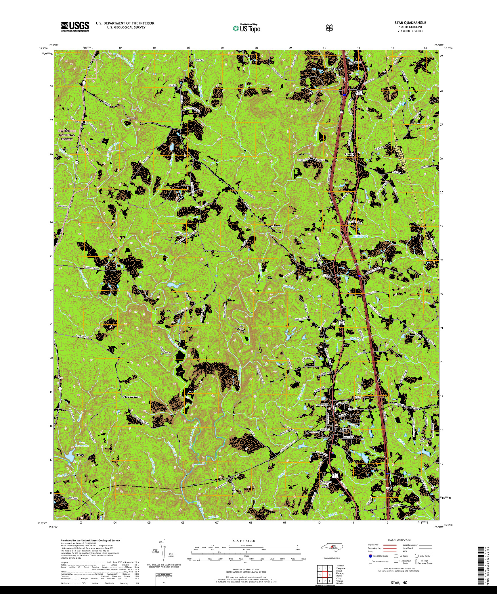 USGS US TOPO 7.5-MINUTE MAP FOR STAR, NC 2019