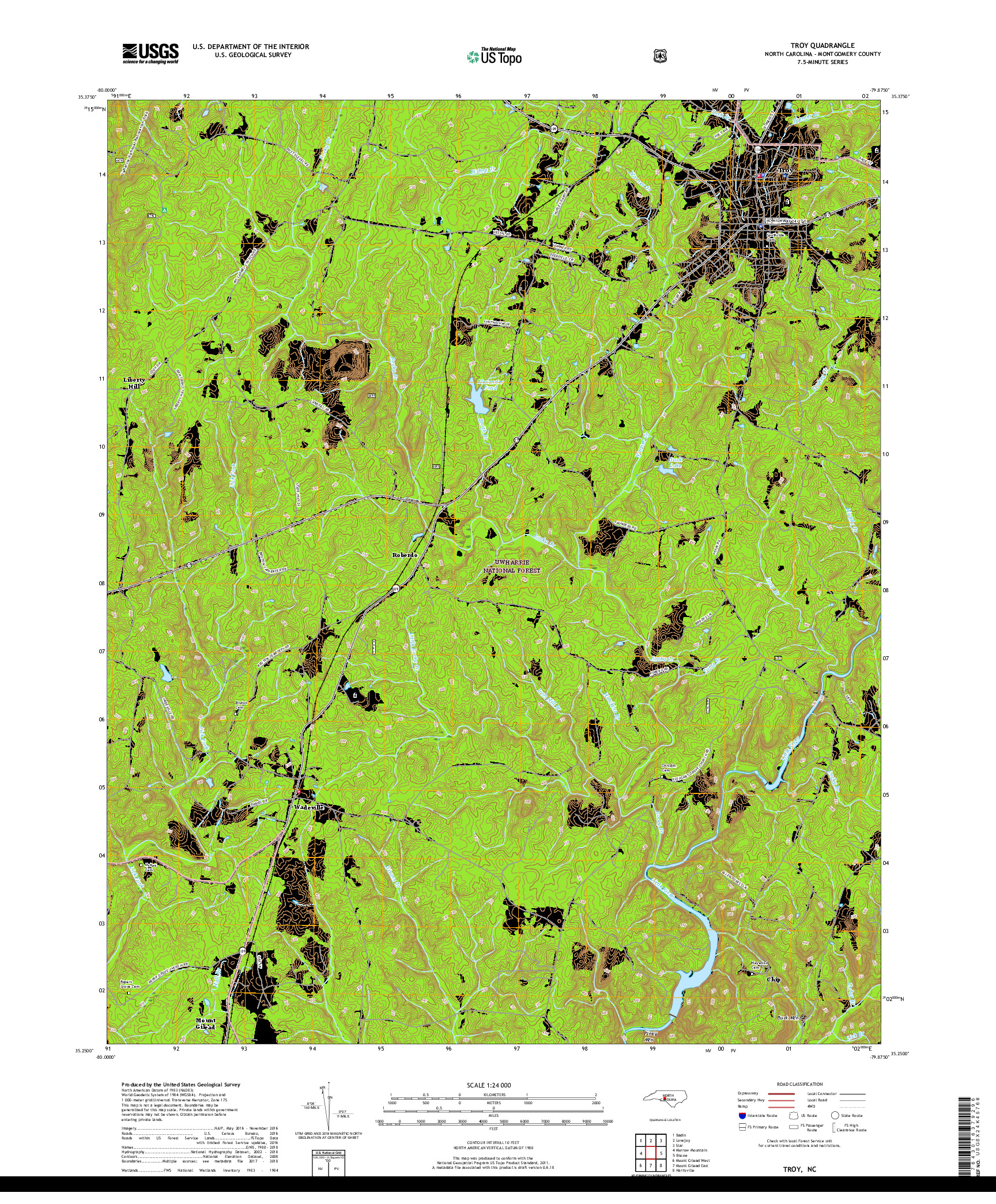 USGS US TOPO 7.5-MINUTE MAP FOR TROY, NC 2019